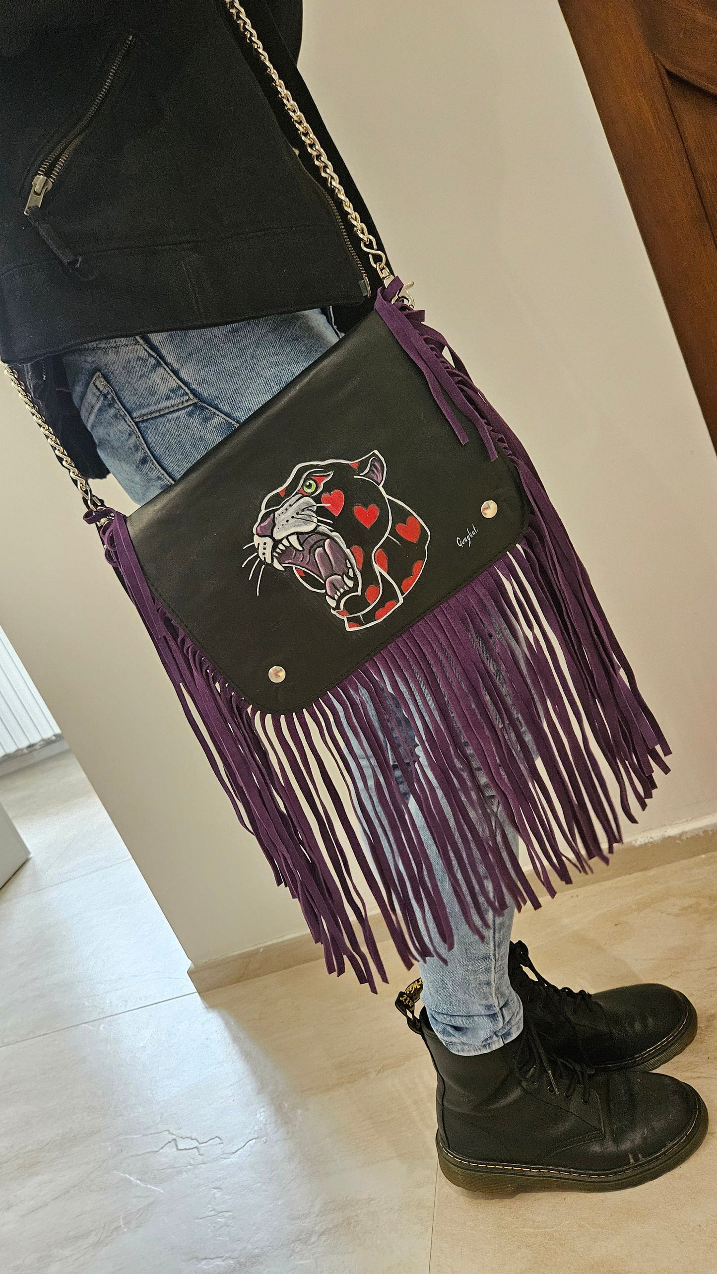 borsa in pelle dipinta a mano LEOPARDO