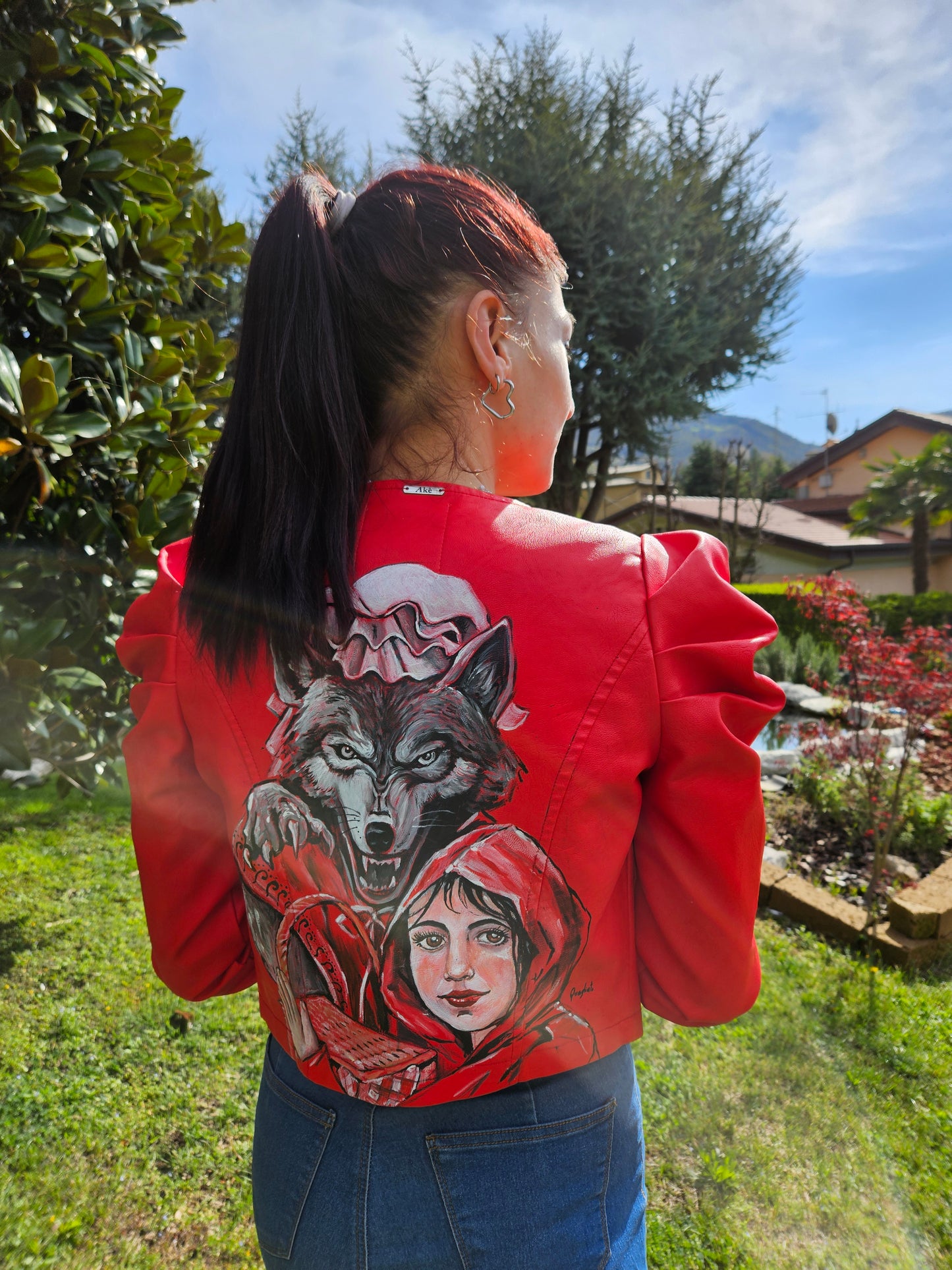 Giacca dipinta a mano CAPPUCCETTO ROSSO tg XS
