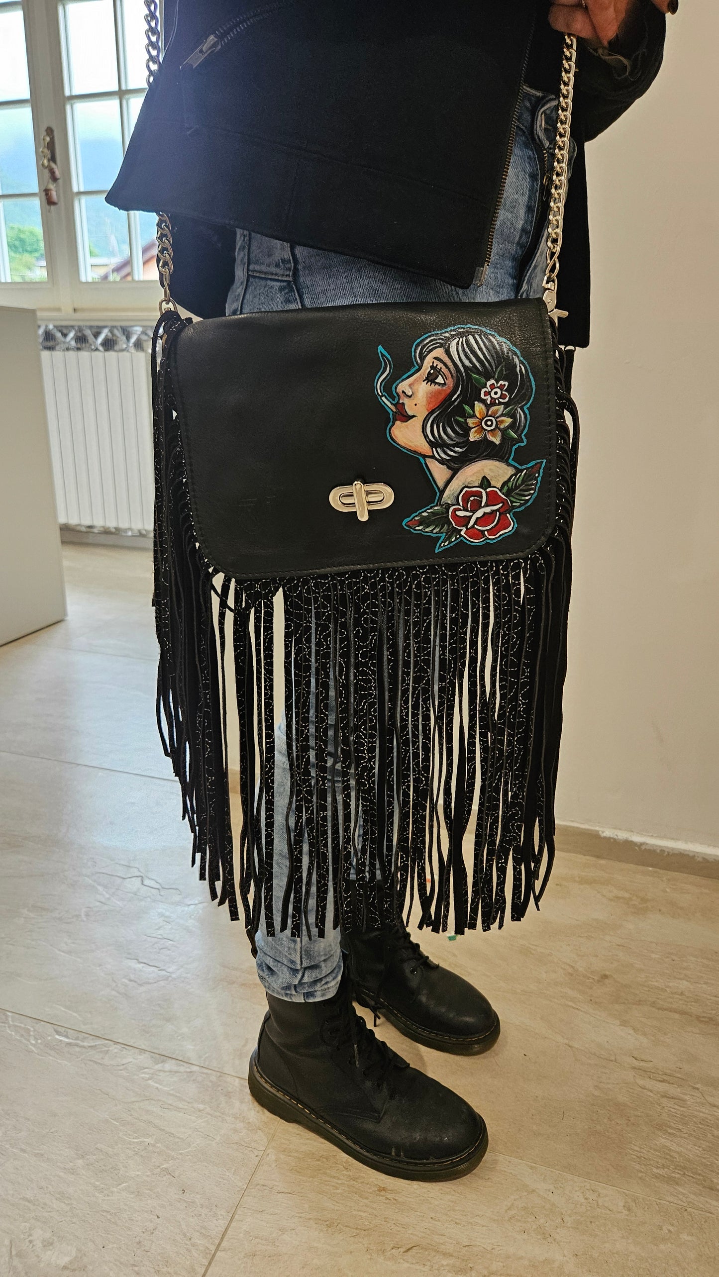 borsa in pelle dipinta a mano OLD SCHOOL