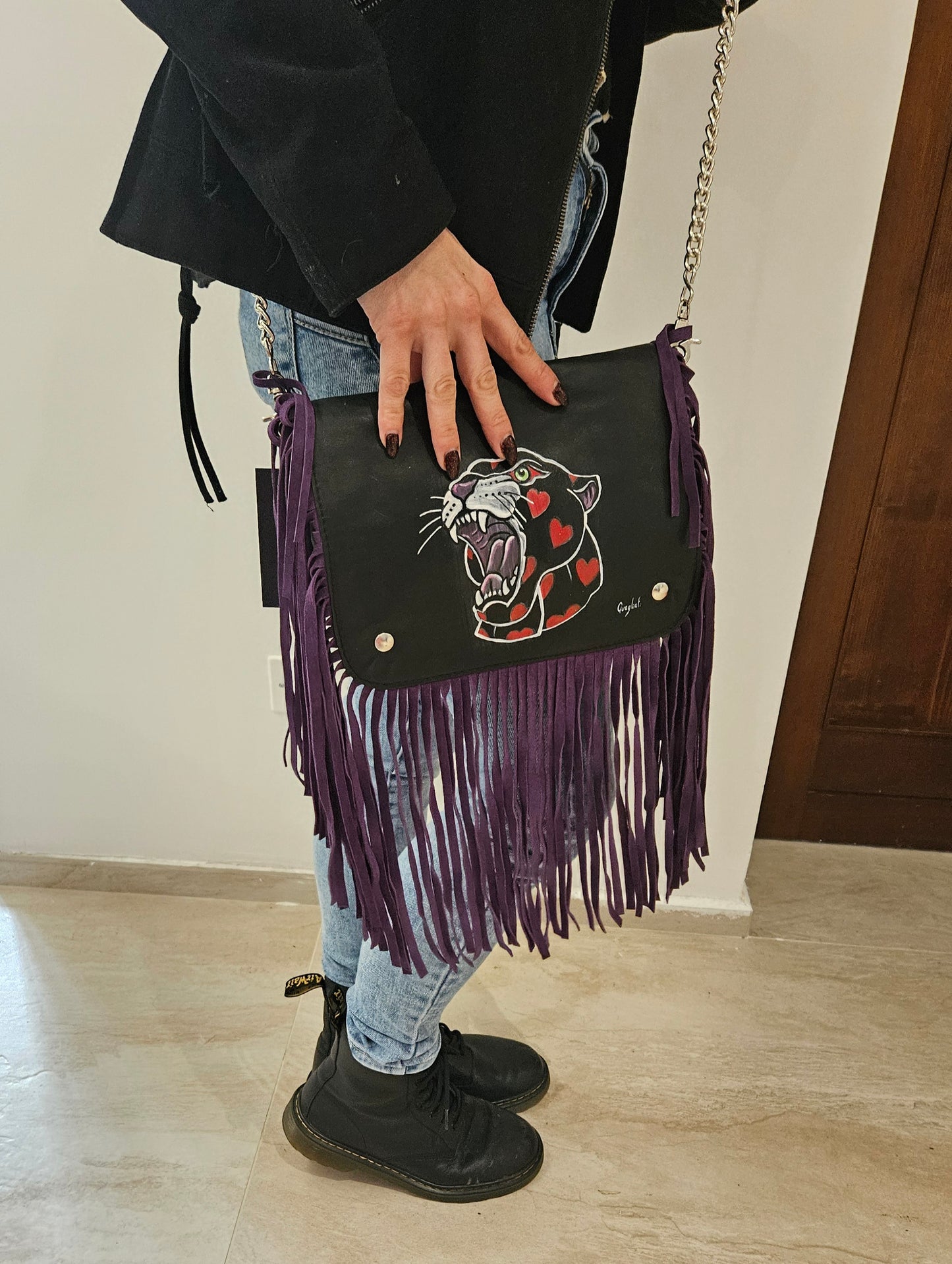 borsa in pelle dipinta a mano LEOPARDO