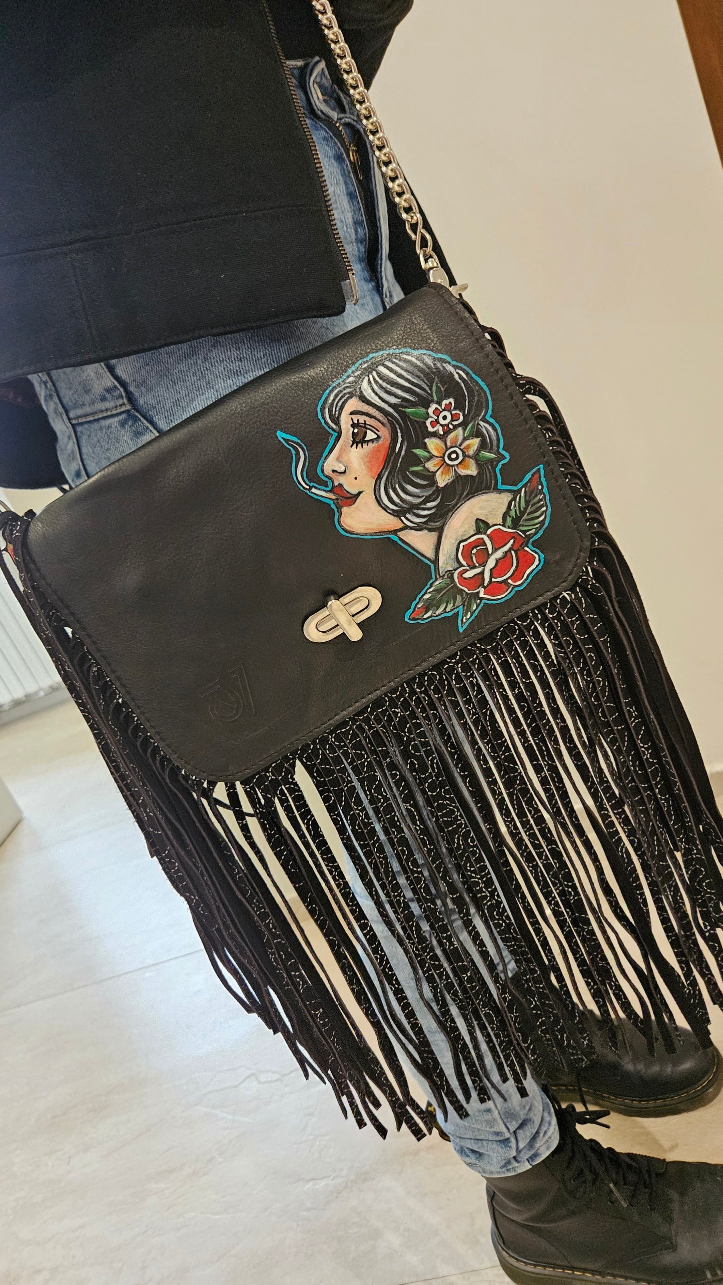 borsa in pelle dipinta a mano OLD SCHOOL