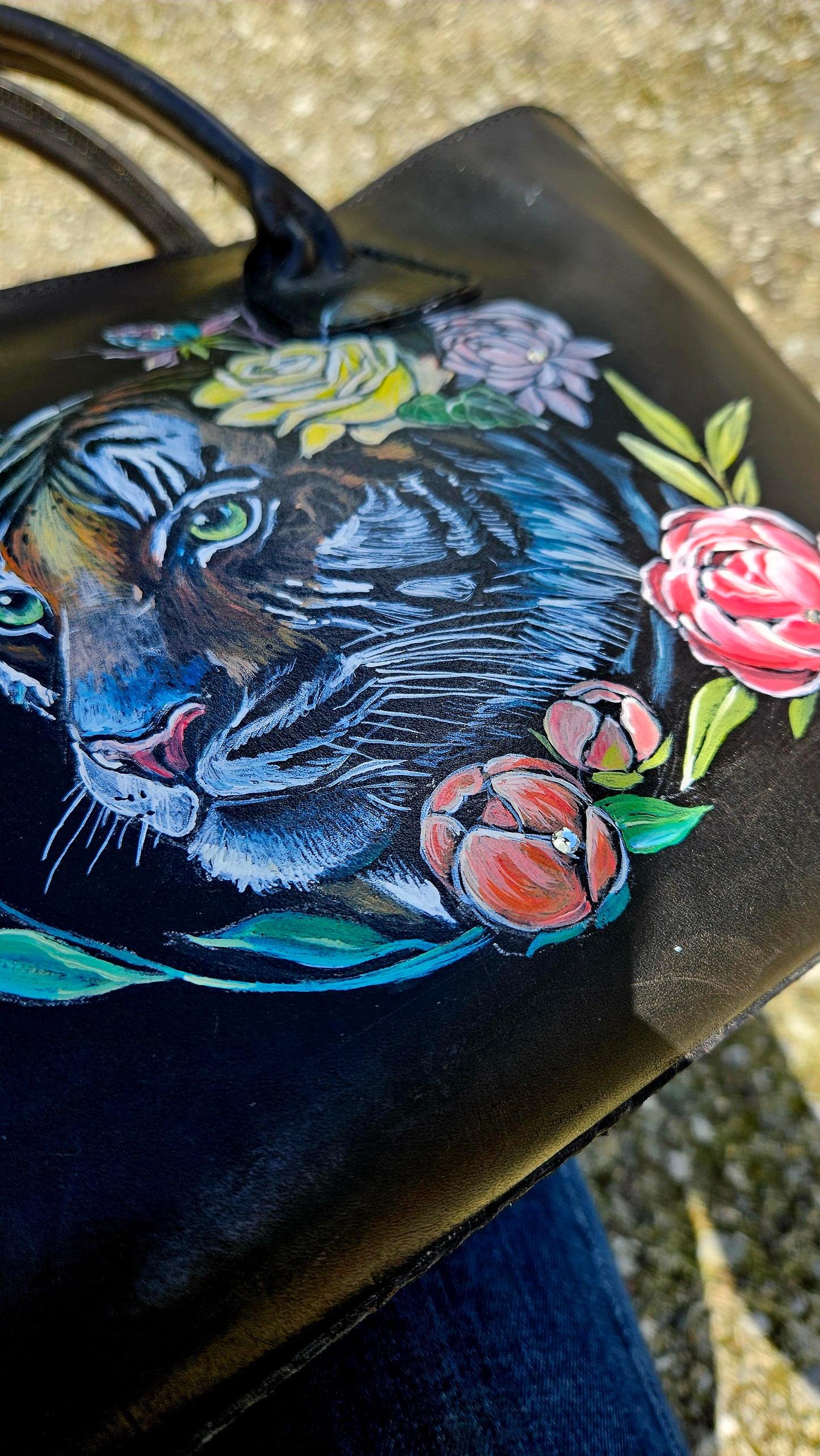 borsa in pelle dipinta a mano TIGRE con svarovski