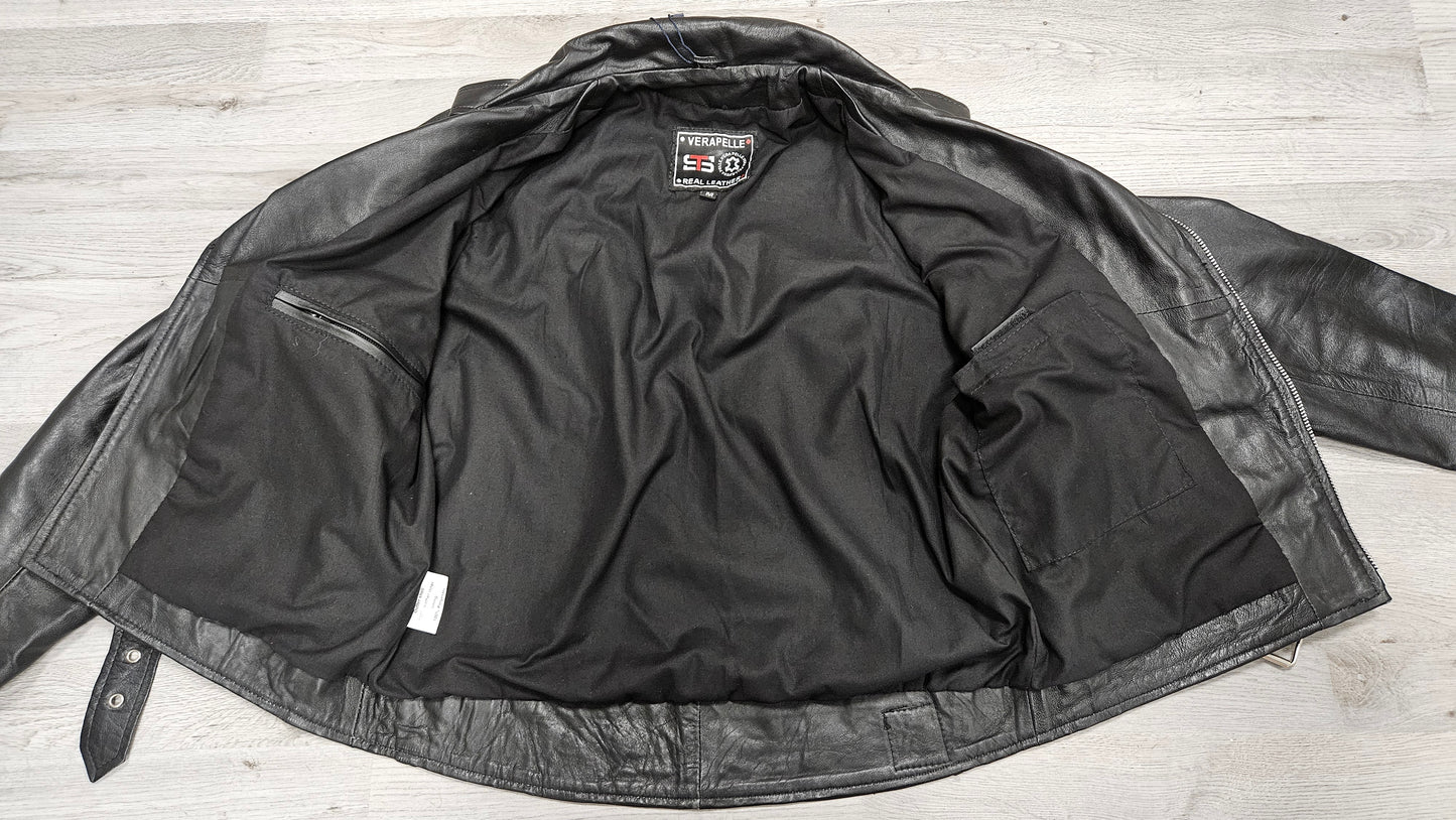 Giacca in Vera Pelle nera con dipinto a mano ANGELO della MORTE size M