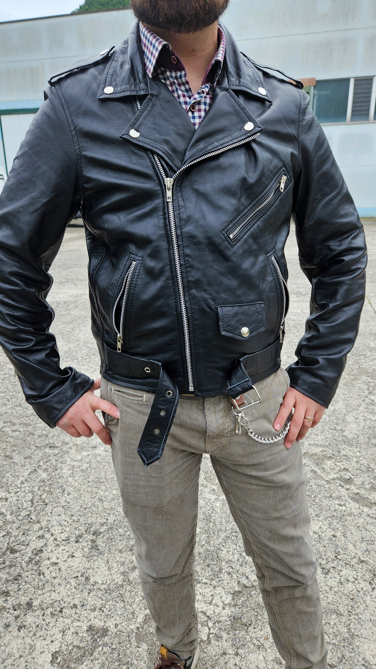 Giacca in Vera Pelle nera con dipinto a mano ANGELO della MORTE size M