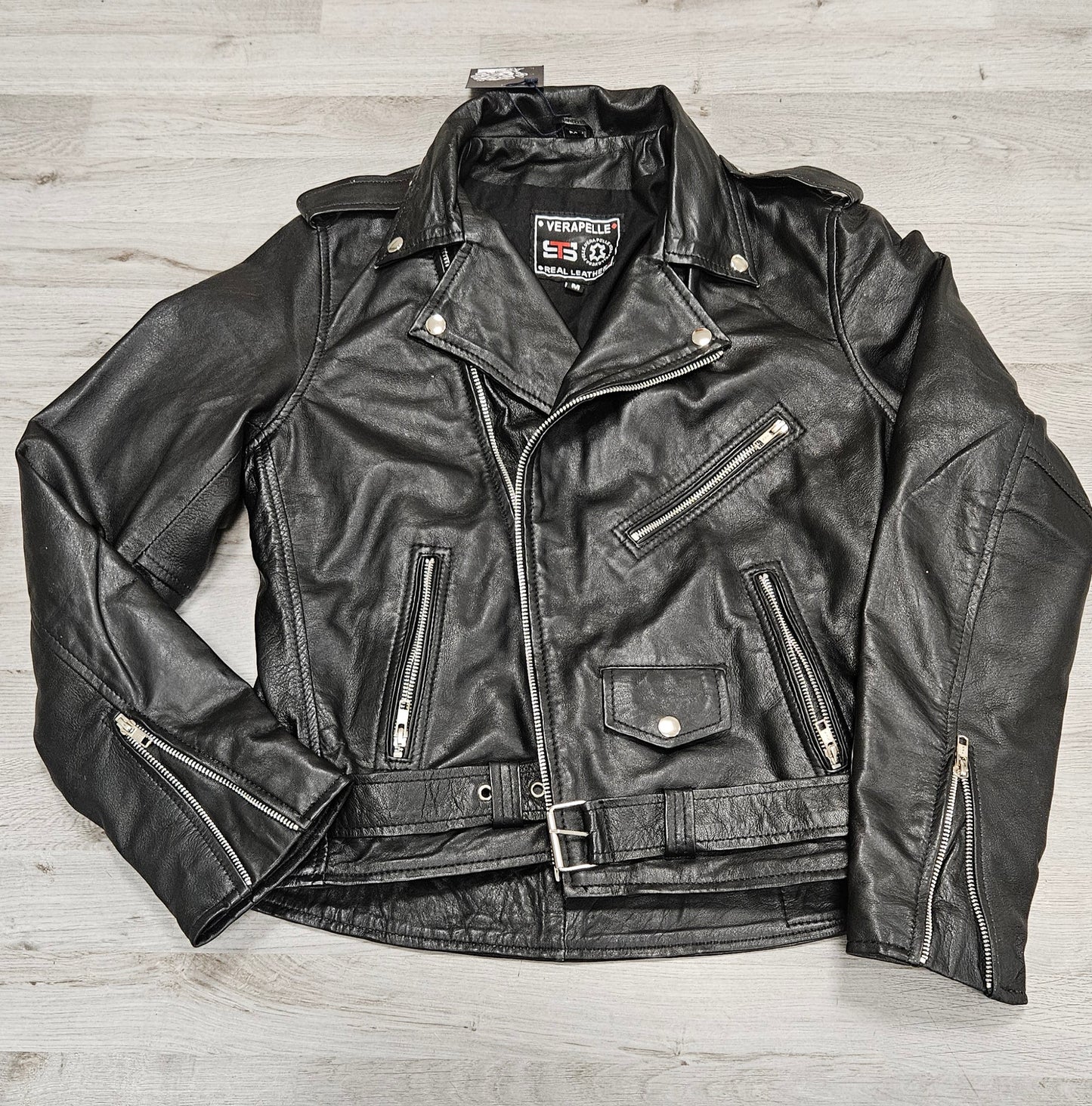 Giacca in Vera Pelle nera con dipinto a mano ANGELO della MORTE size M