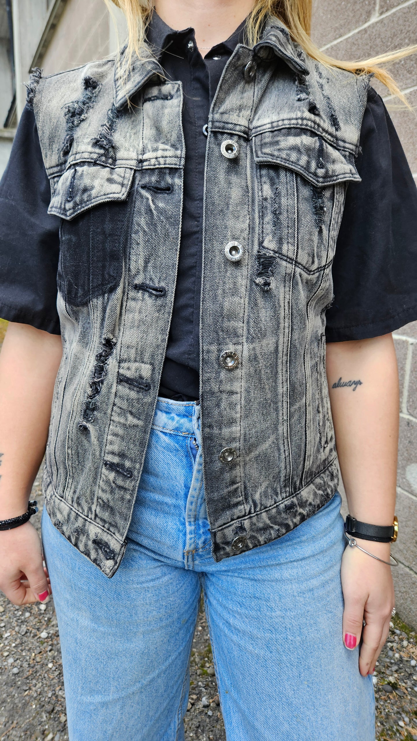 Gilet in Vera jeans con dipinto a mano TIGRE