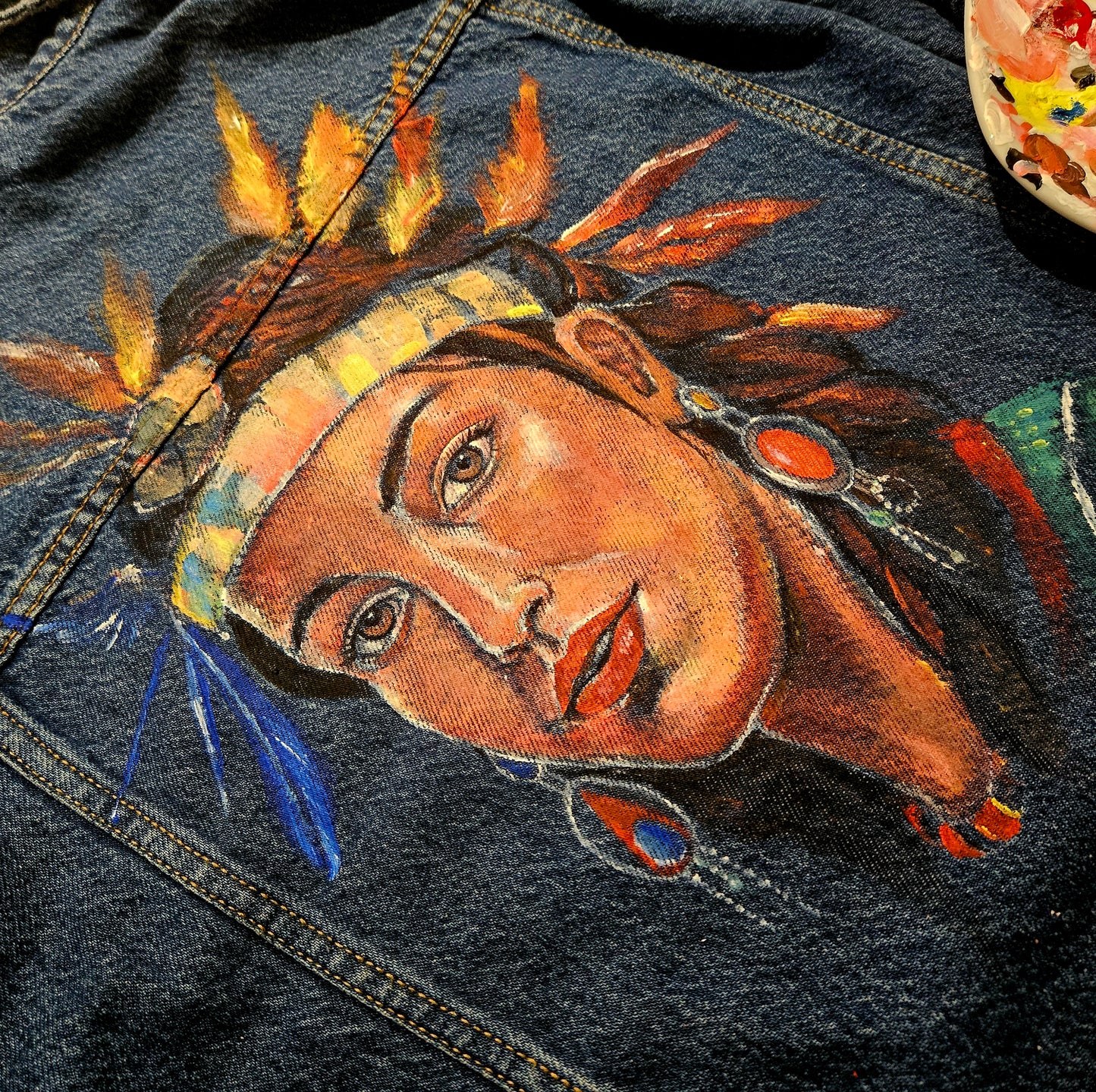 Giacca in jeans con dipinto a mano INDIANA size M