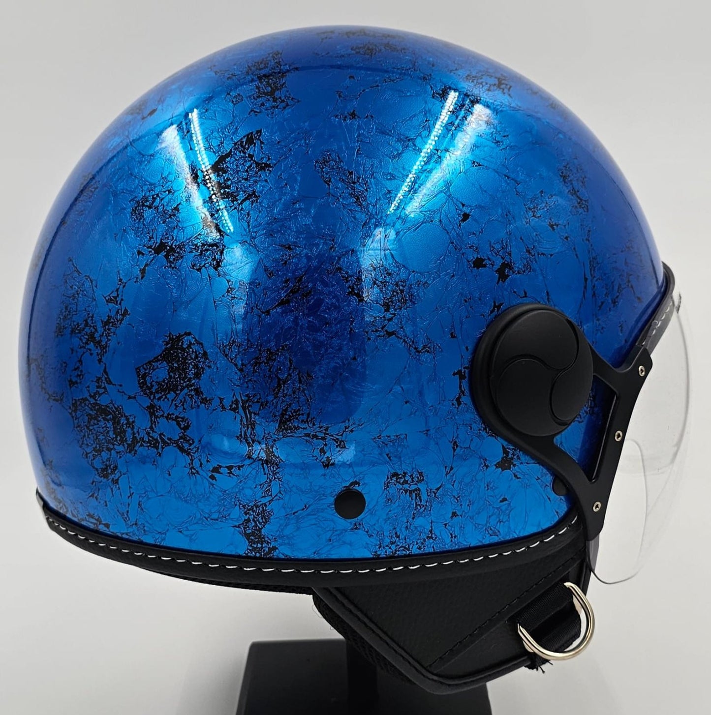 Casco moto jet FOGLIA ARGENTO BLU