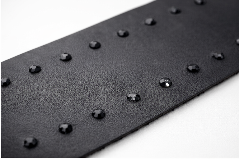 Black Studded Leather Cuff with Swarovski Crystals