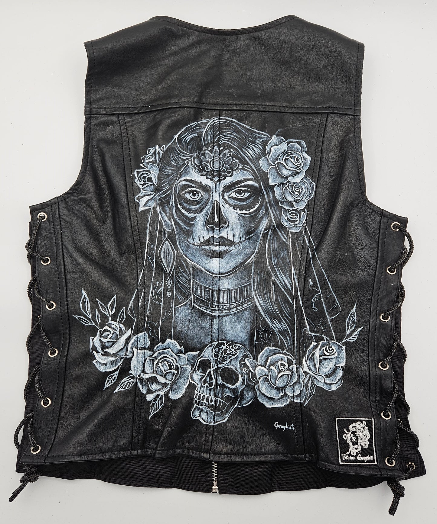 Gilet in Pelle Dipinto a Mano da Elena Quagliati - Design "La Catrina"