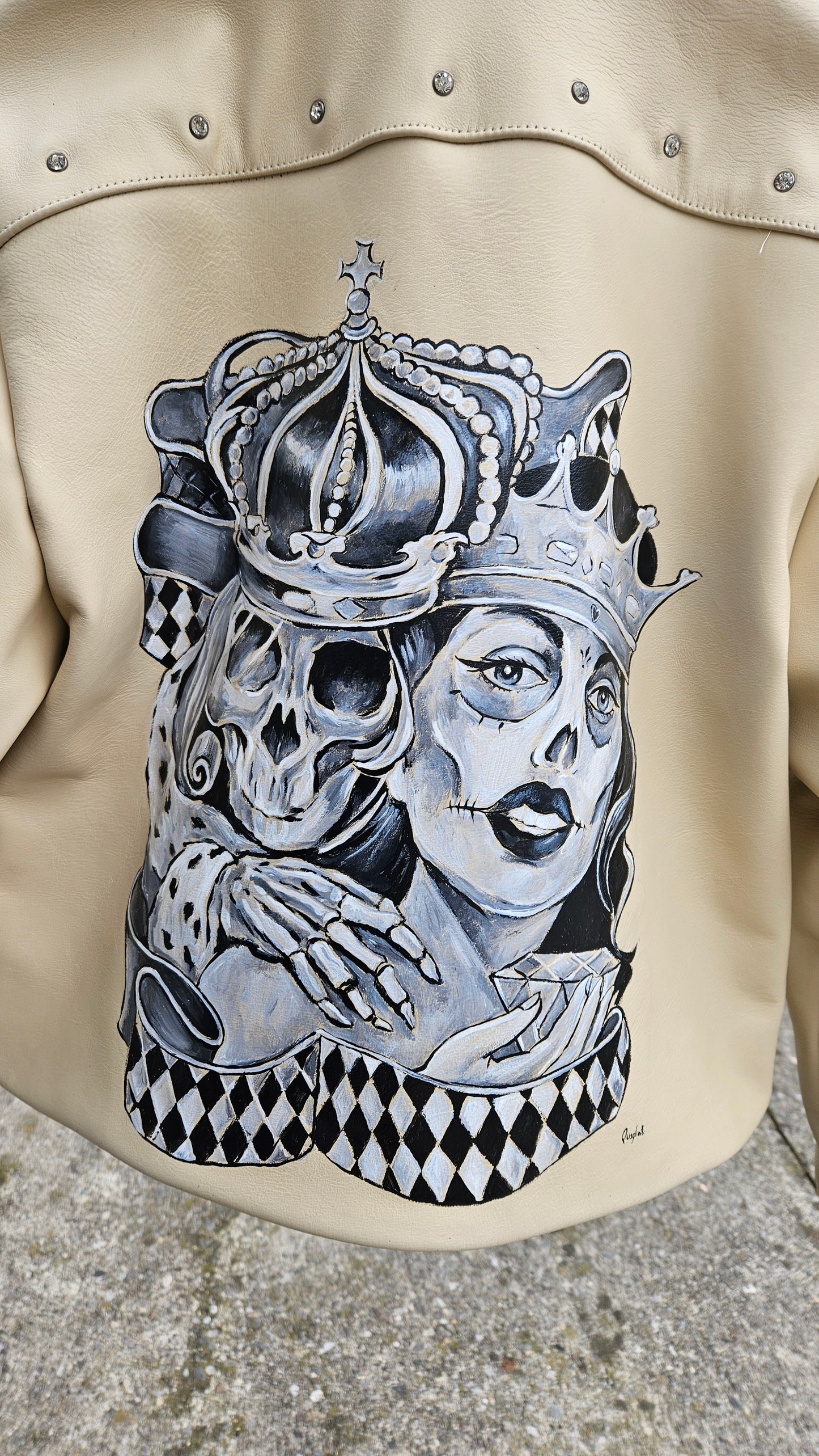 Hand-Painted Genuine Leather Jacket with Swarovski – Skull & Queen | Made in Italy | One of a Kind