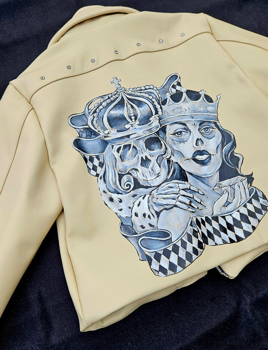 Hand-Painted Genuine Leather Jacket with Swarovski – Skull & Queen | Made in Italy | One of a Kind