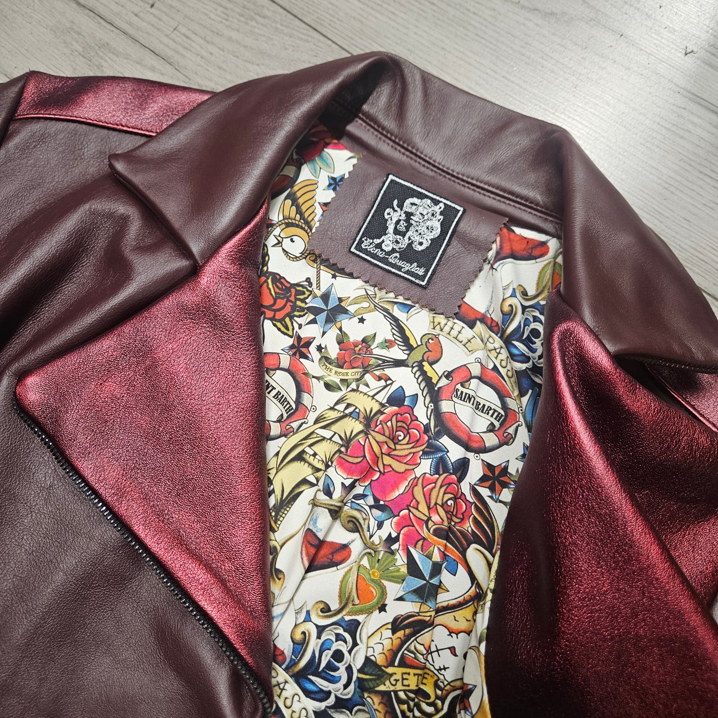Giacca Biker in Pelle Dipinta a Mano – Pezzo Unico Bordeaux  Opzione Luxury –  | Made in Italy |