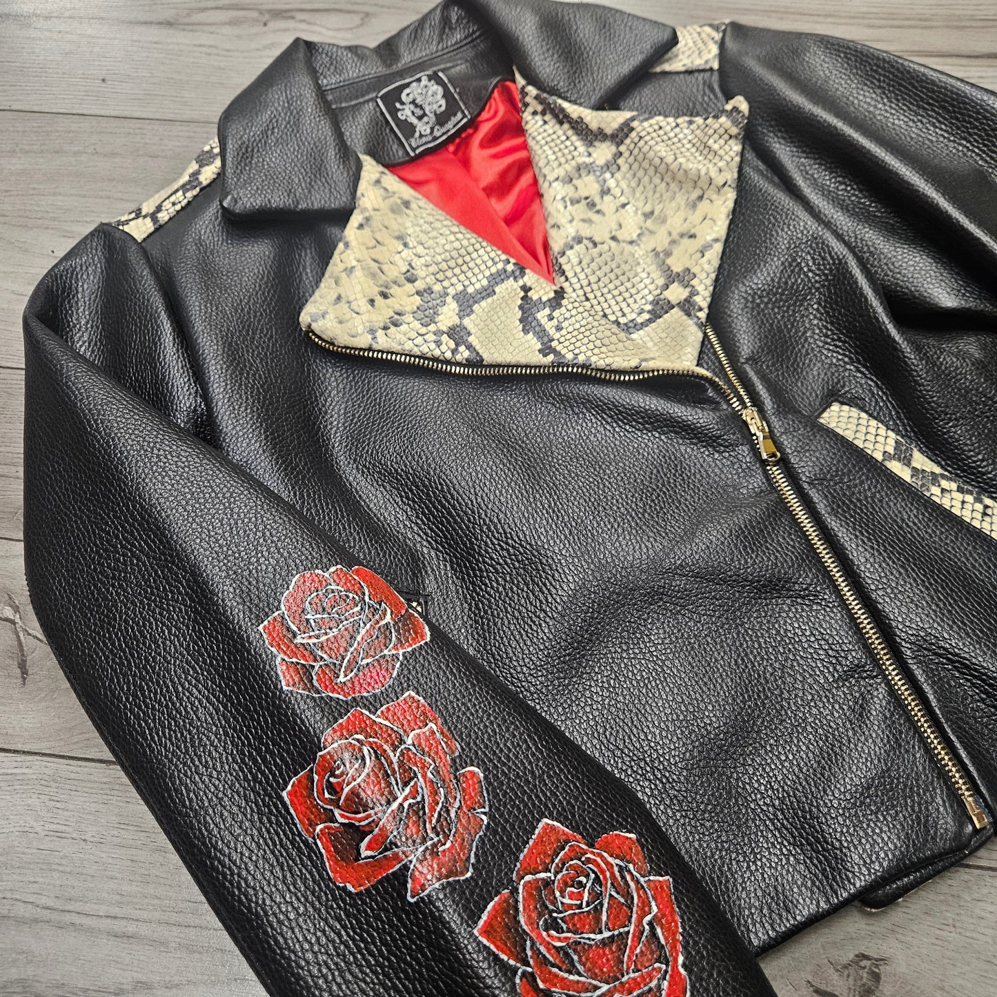 Hand-Painted Genuine Leather Jacket – ROSES | Made in Italy |
