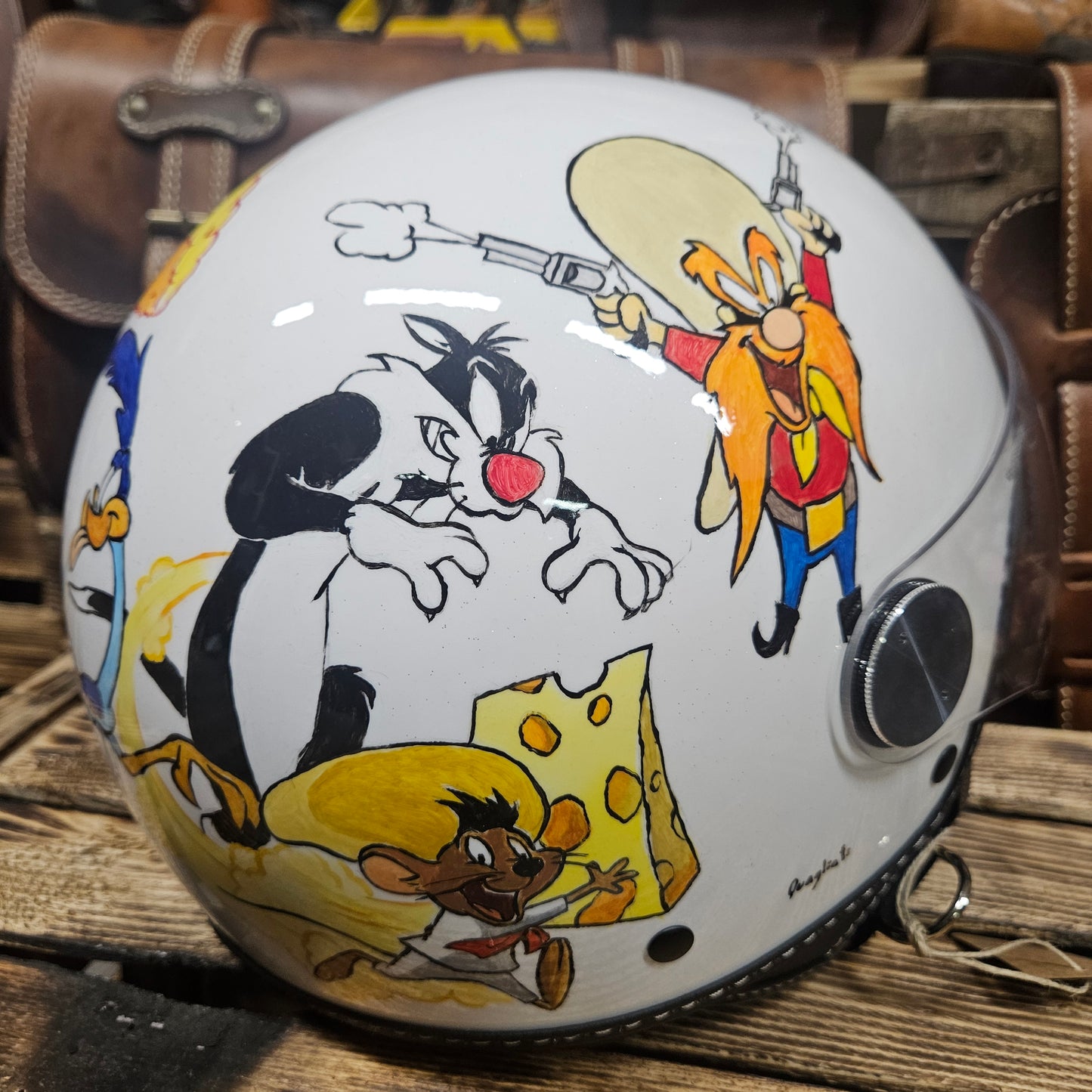 Casco jet dipinto a mano Road Runner