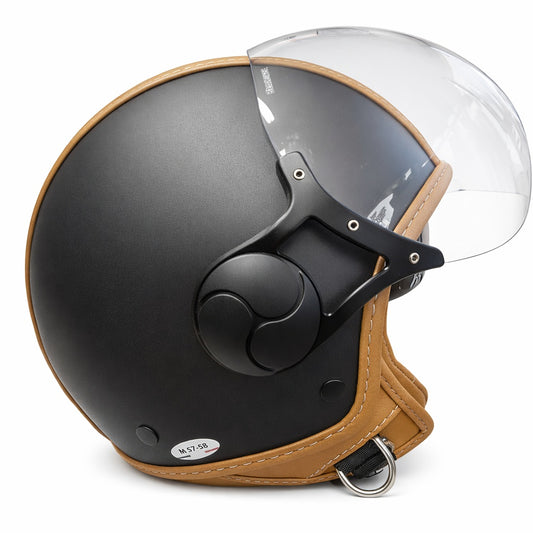 Casco Antracite con Fascia Centrale in Pelle – Stile Vintage Artigianale