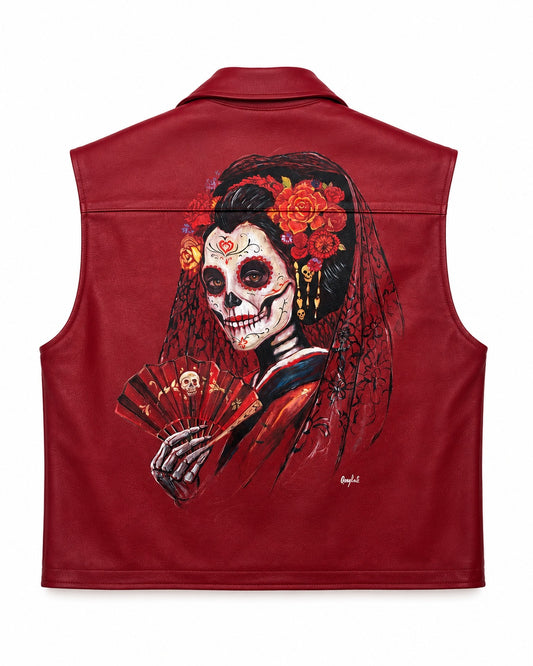 Gilet in nappa rossa Made in Italy con Fodera teschi – Over Cropped