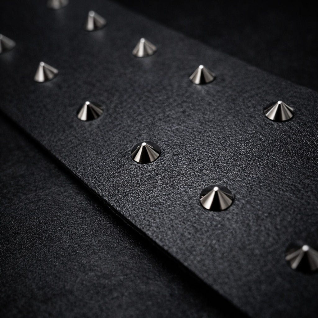 Bracciale in Pelle Nera con Borchie – Artigianale, Stile Rock