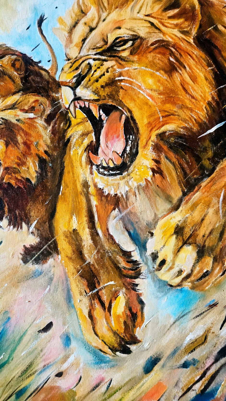 La Lotta dei Leoni- dipinto artistico su tela