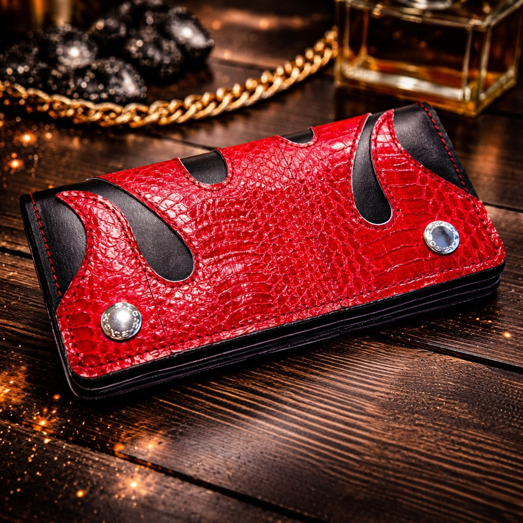 Echtleder Portemonnaie handbemalt 'Krähe mit Rosen'