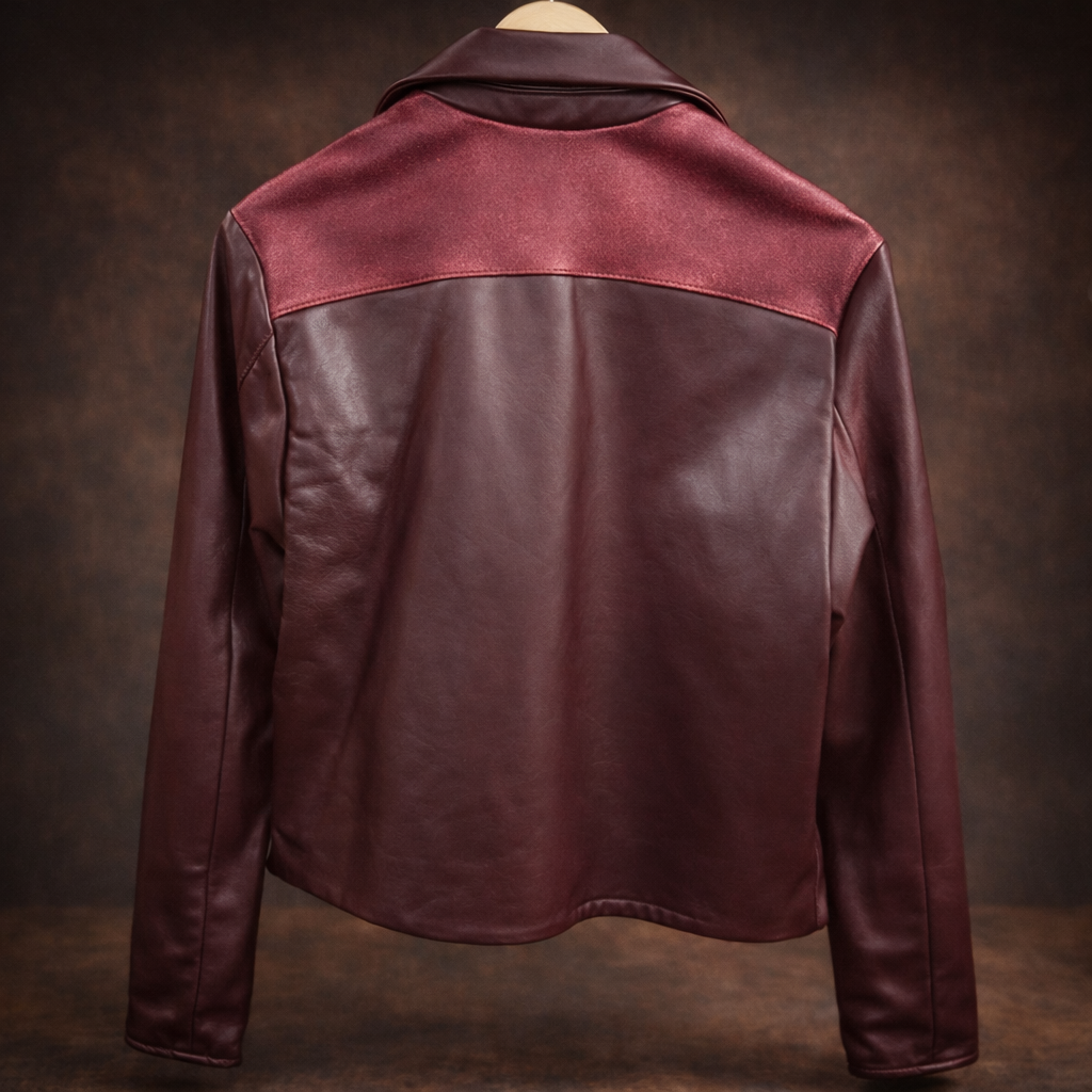 Giacca Biker in Pelle Dipinta a Mano – Pezzo Unico Bordeaux  Opzione Luxury –  | Made in Italy |