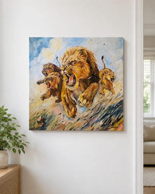 La Lotta dei Leoni- dipinto artistico su tela