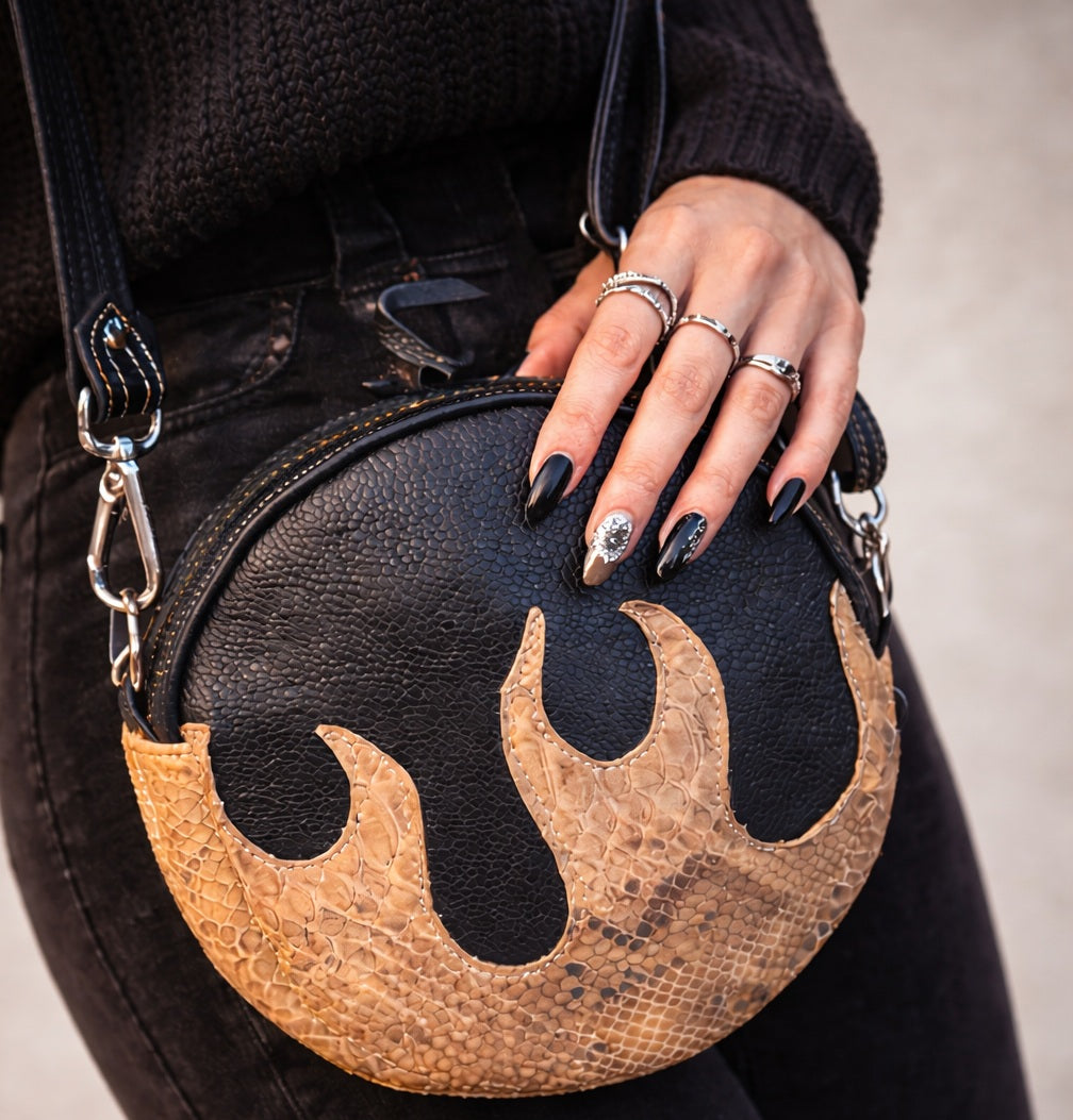 TIGER hand painted leather bag with svarovski