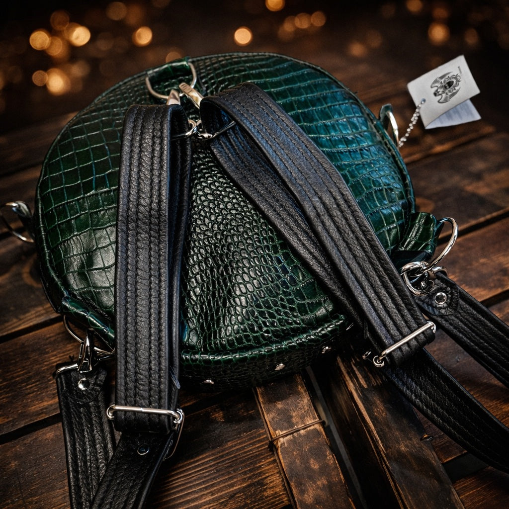 Borsa-Zaino rotonda in pelle effetto coccodrillo – Made in Italy