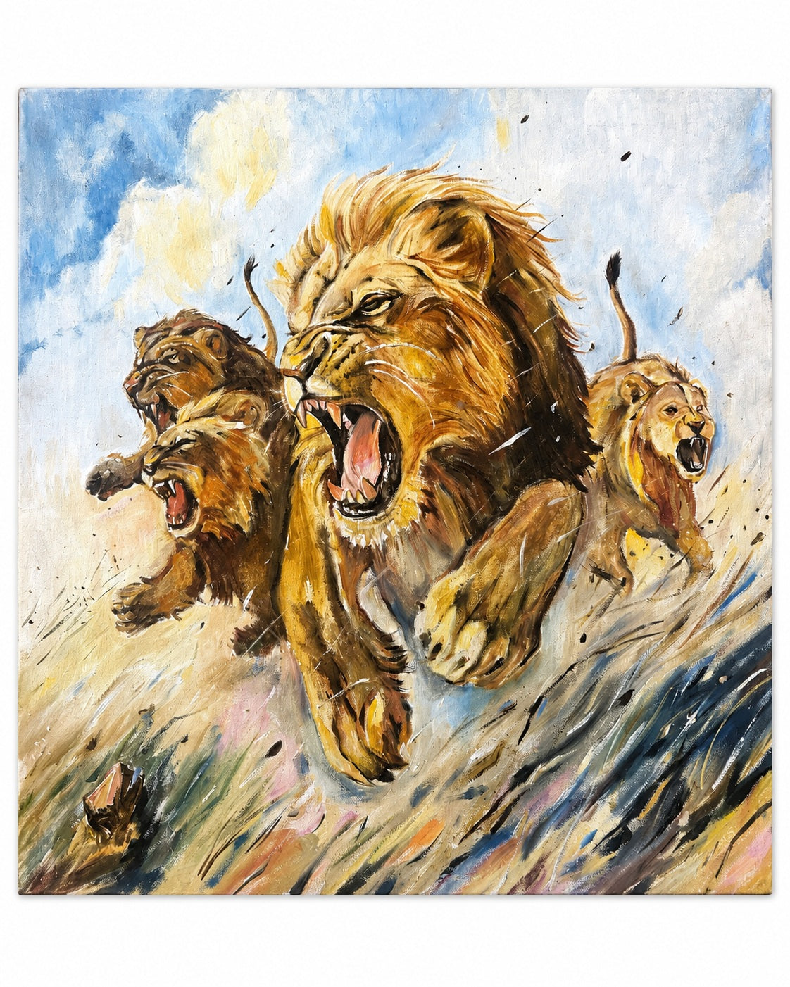 La Lotta dei Leoni- dipinto artistico su tela
