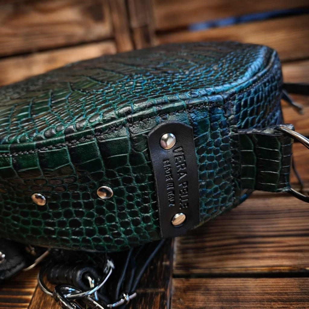 Borsa-Zaino rotonda in pelle effetto coccodrillo – Made in Italy