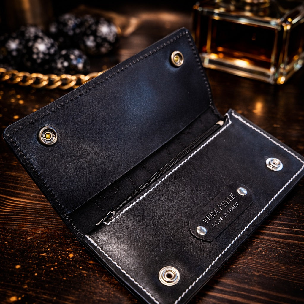 Echtleder Portemonnaie handbemalt 'Krähe mit Rosen'