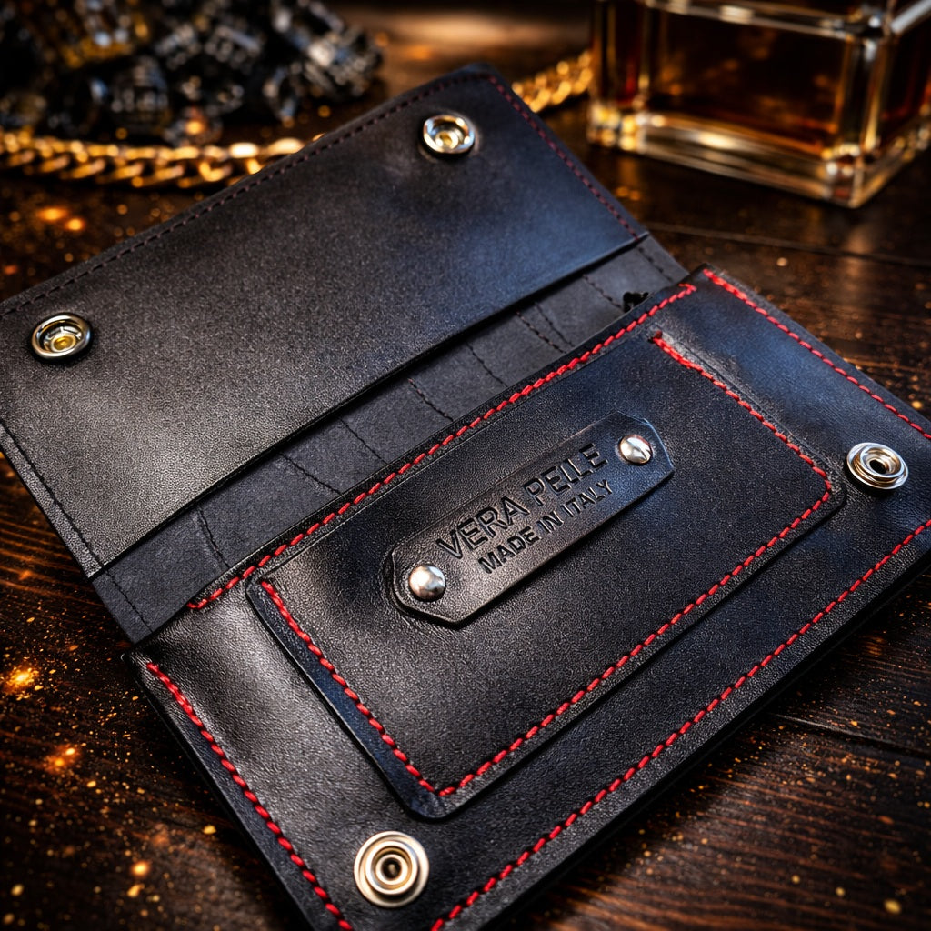 Echtleder Portemonnaie handbemalt 'Krähe mit Rosen'