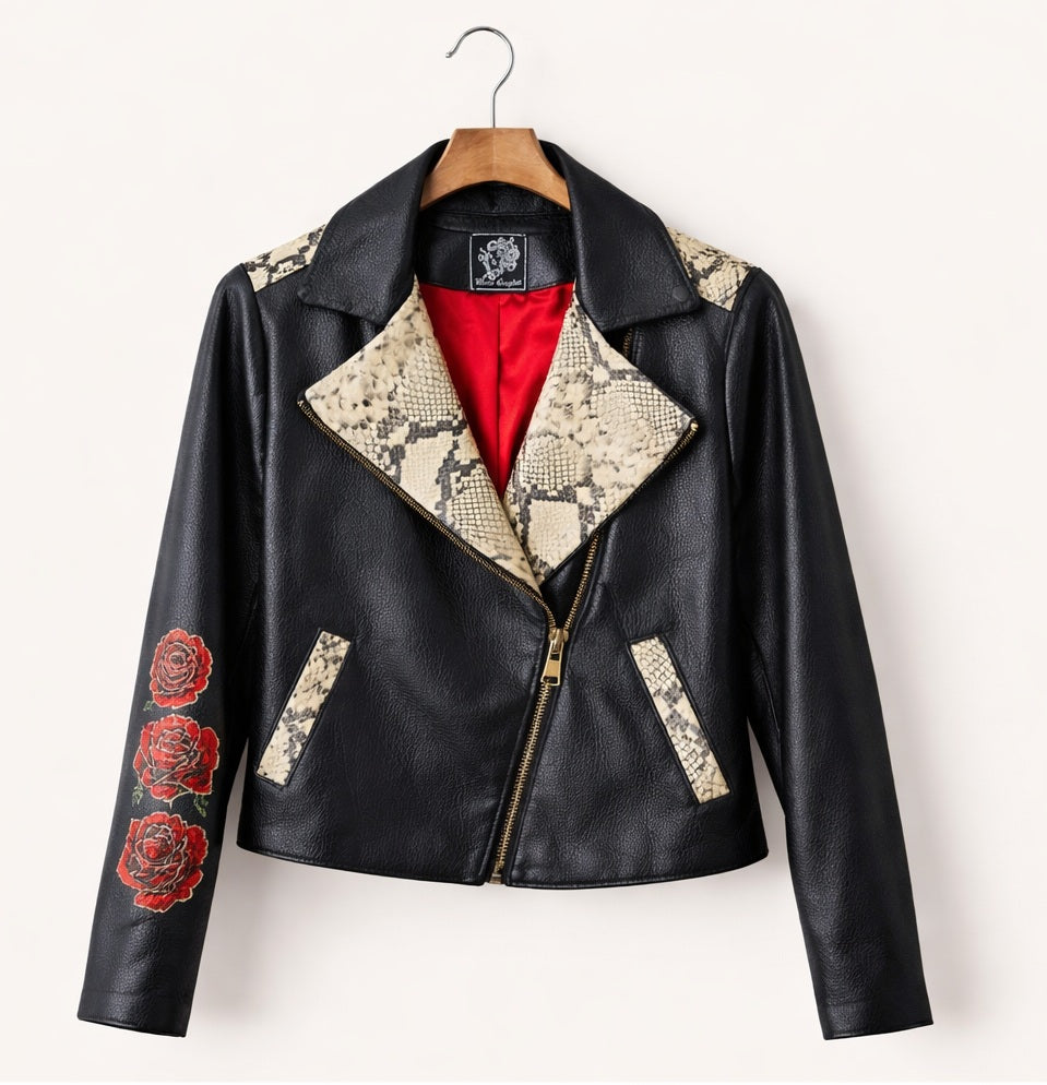 Hand-Painted Genuine Leather Jacket – ROSES | Made in Italy |