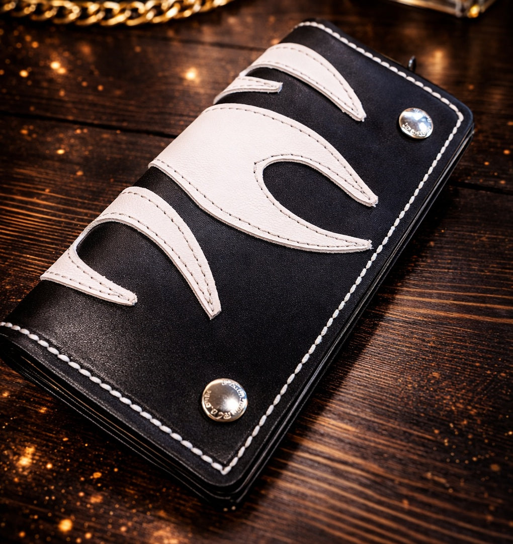 Echtleder Portemonnaie handbemalt 'Krähe mit Rosen'