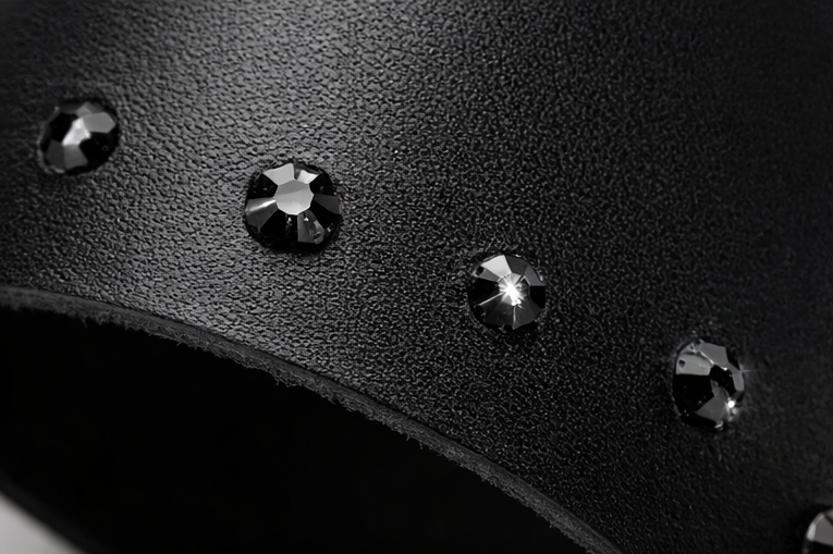 Black Studded Leather Cuff with Swarovski Crystals