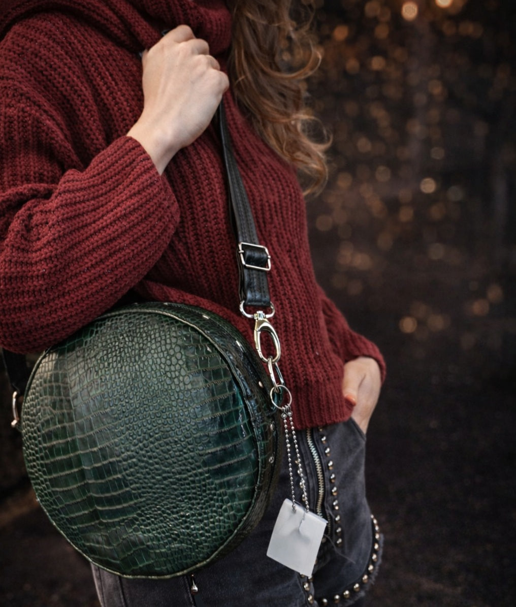 Borsa-Zaino rotonda in pelle effetto coccodrillo – Made in Italy