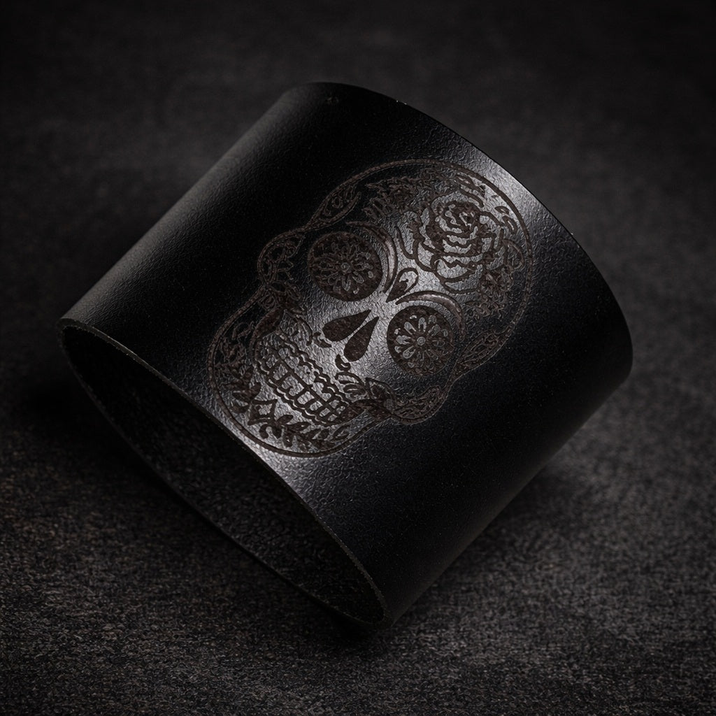 Genuine leather bracelet with laser-etched skull – Made in Italy – Handcrafted