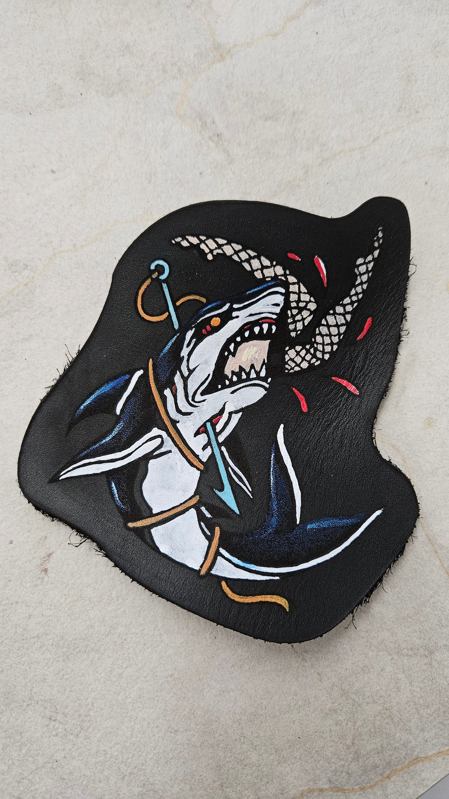 SHARK hand-painted leather patch