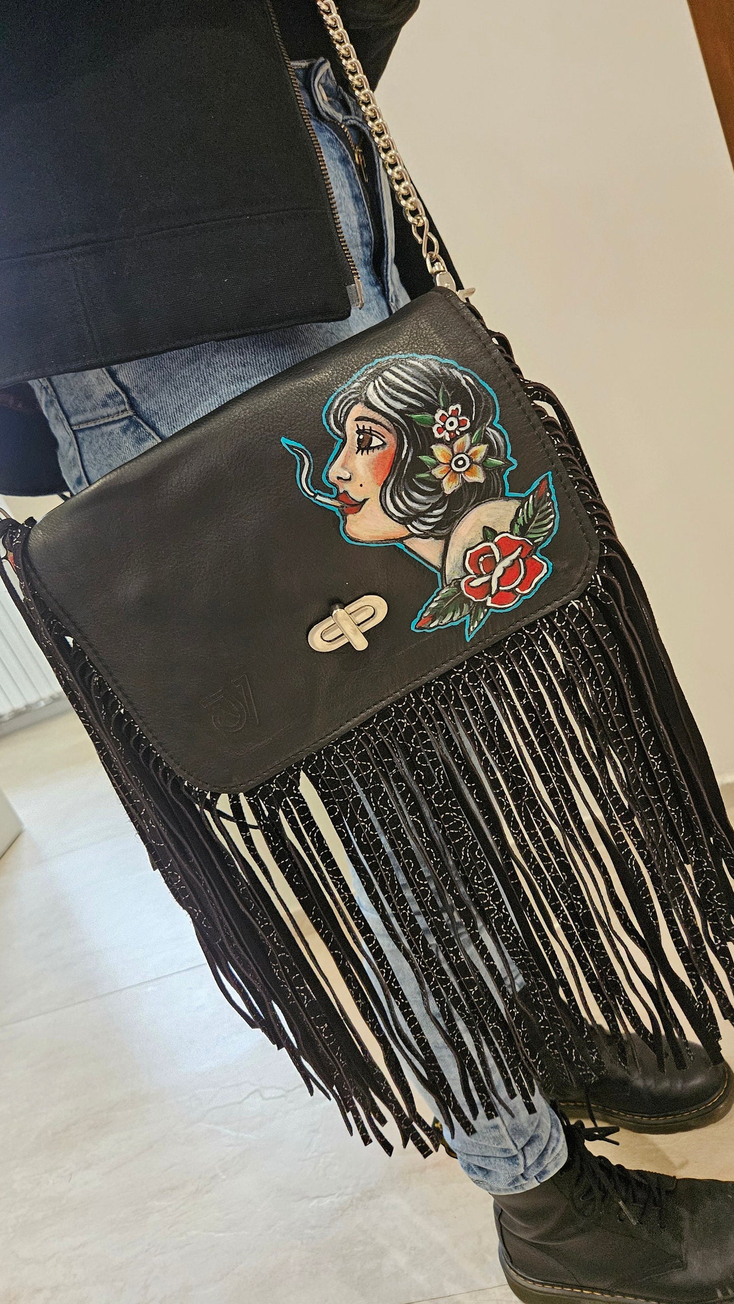 OLD SCHOOL hand painted leather bag