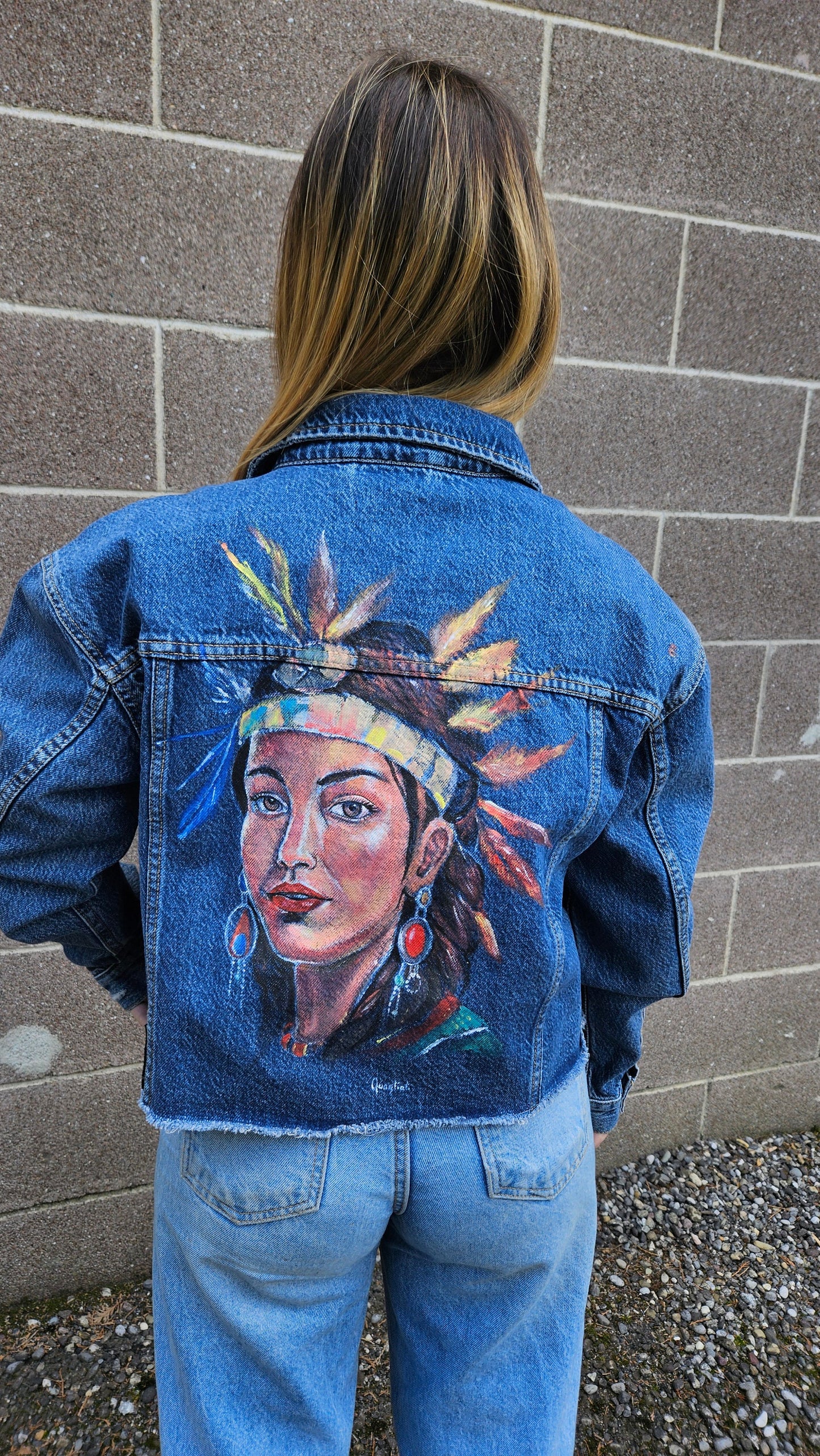 Denim jacket with hand painted INDIANA size M