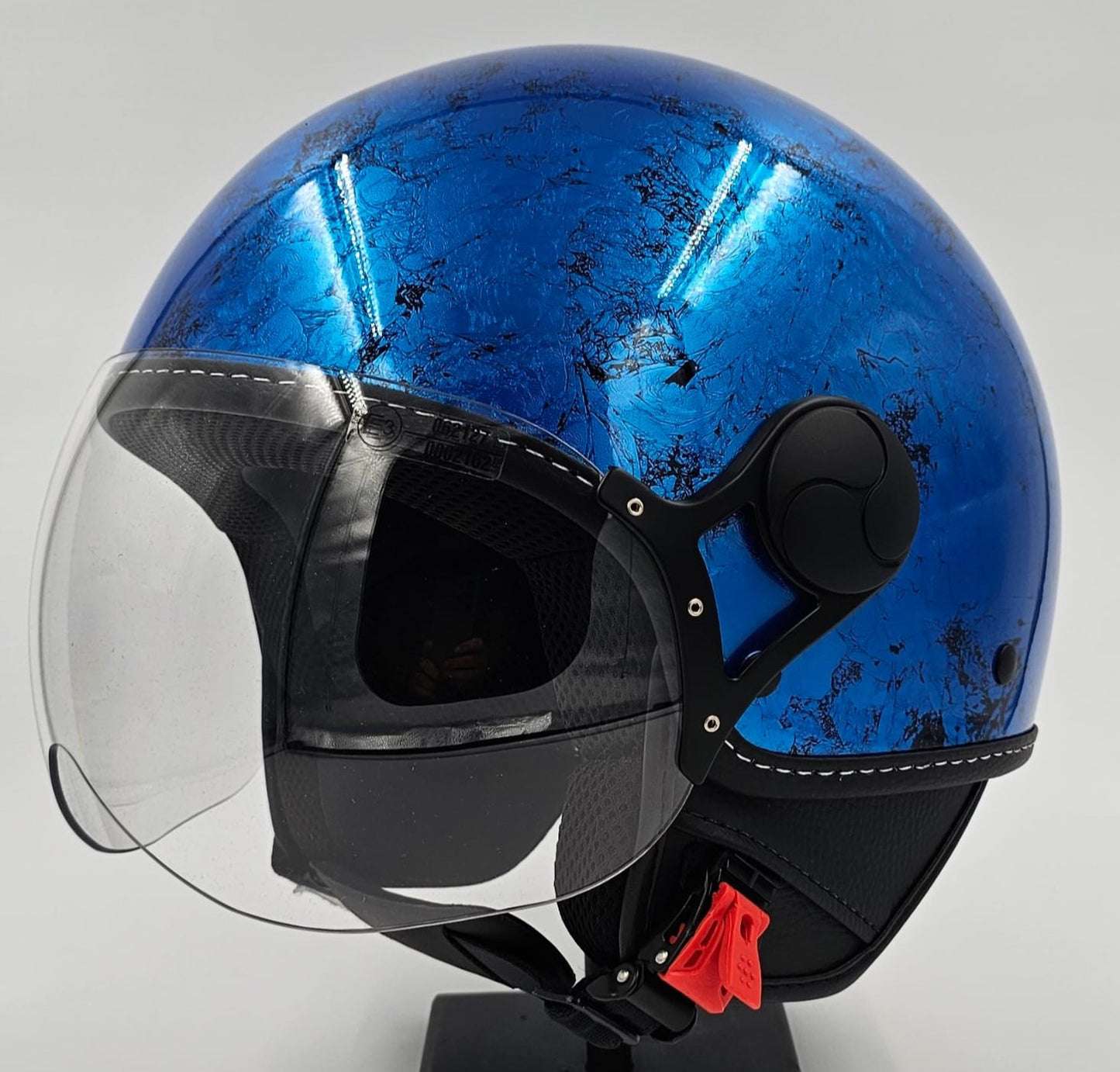 Casco moto jet FOGLIA ARGENTO BLU