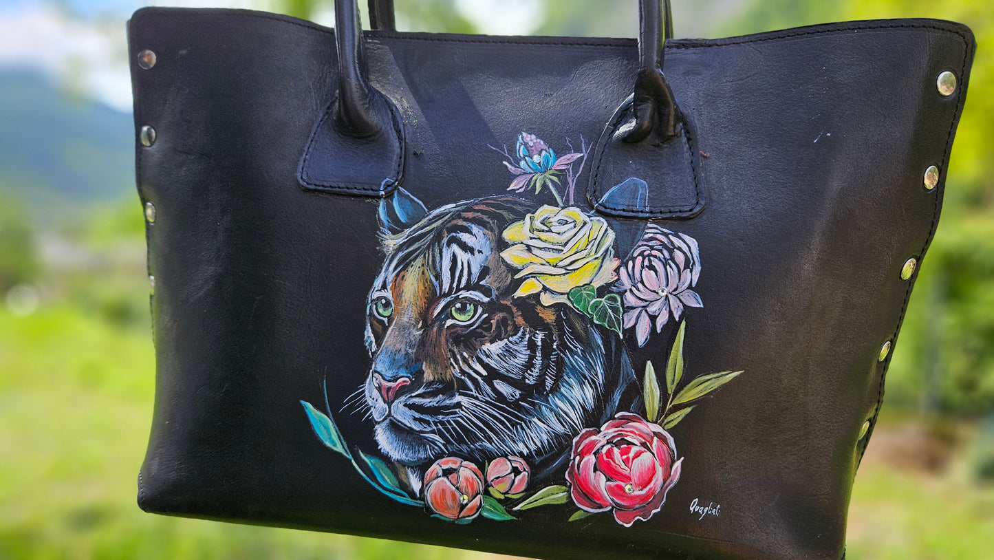 TIGER hand painted leather bag with svarovski