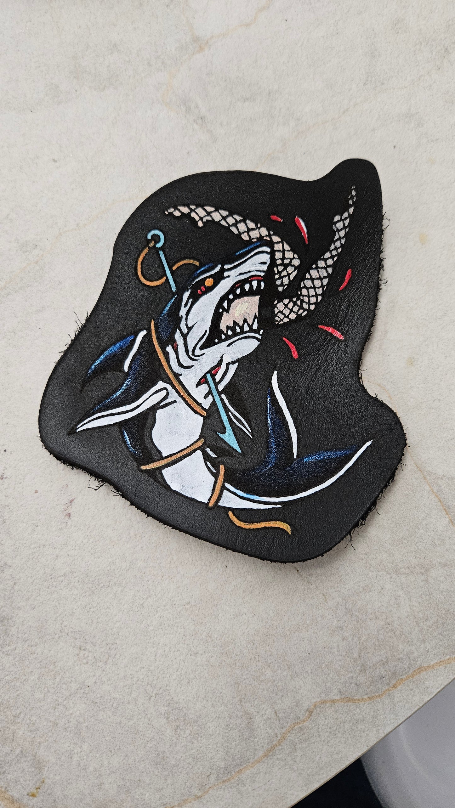 SHARK hand-painted leather patch