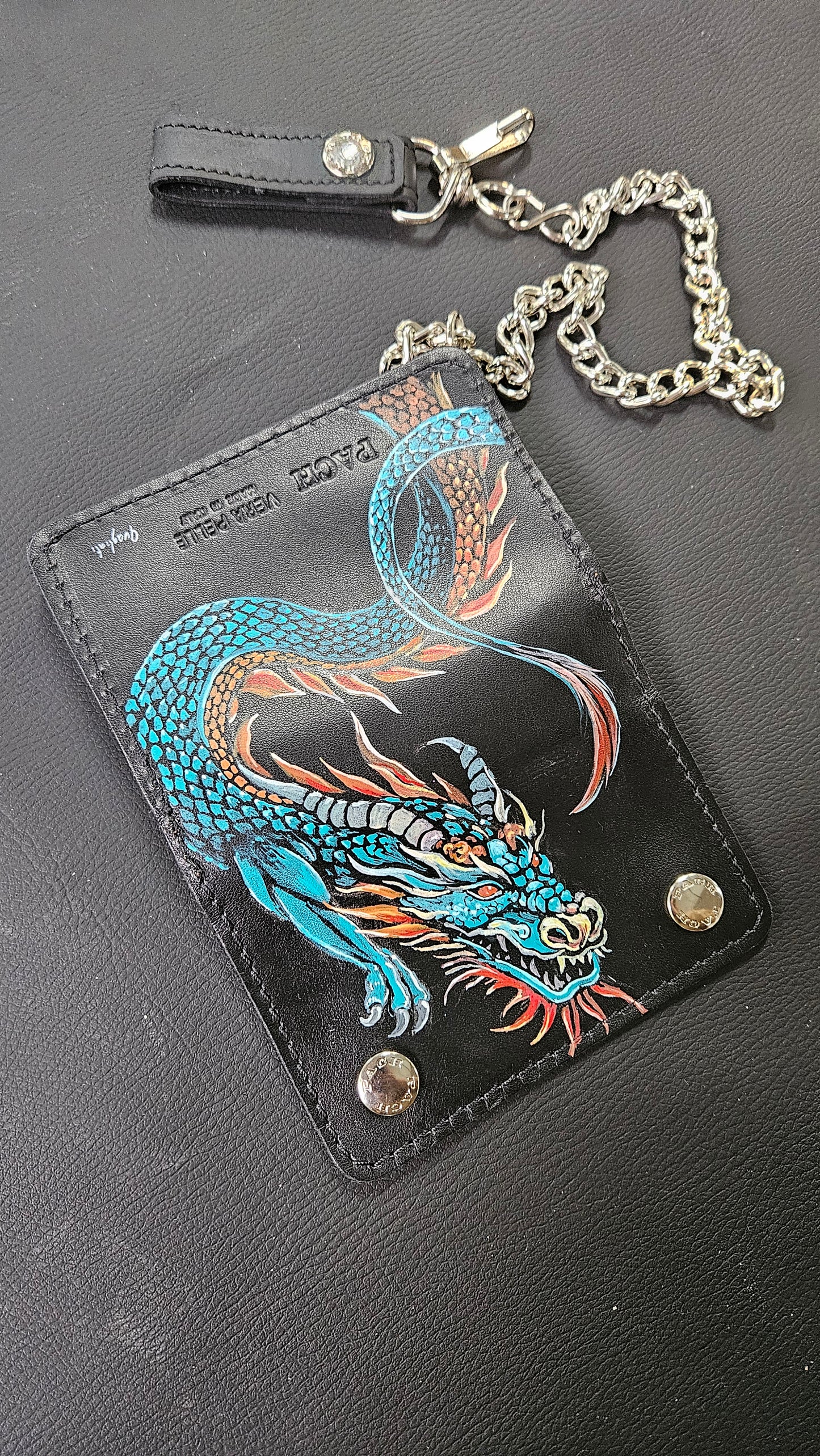 wallet in genuine leather hand painted DRAGON