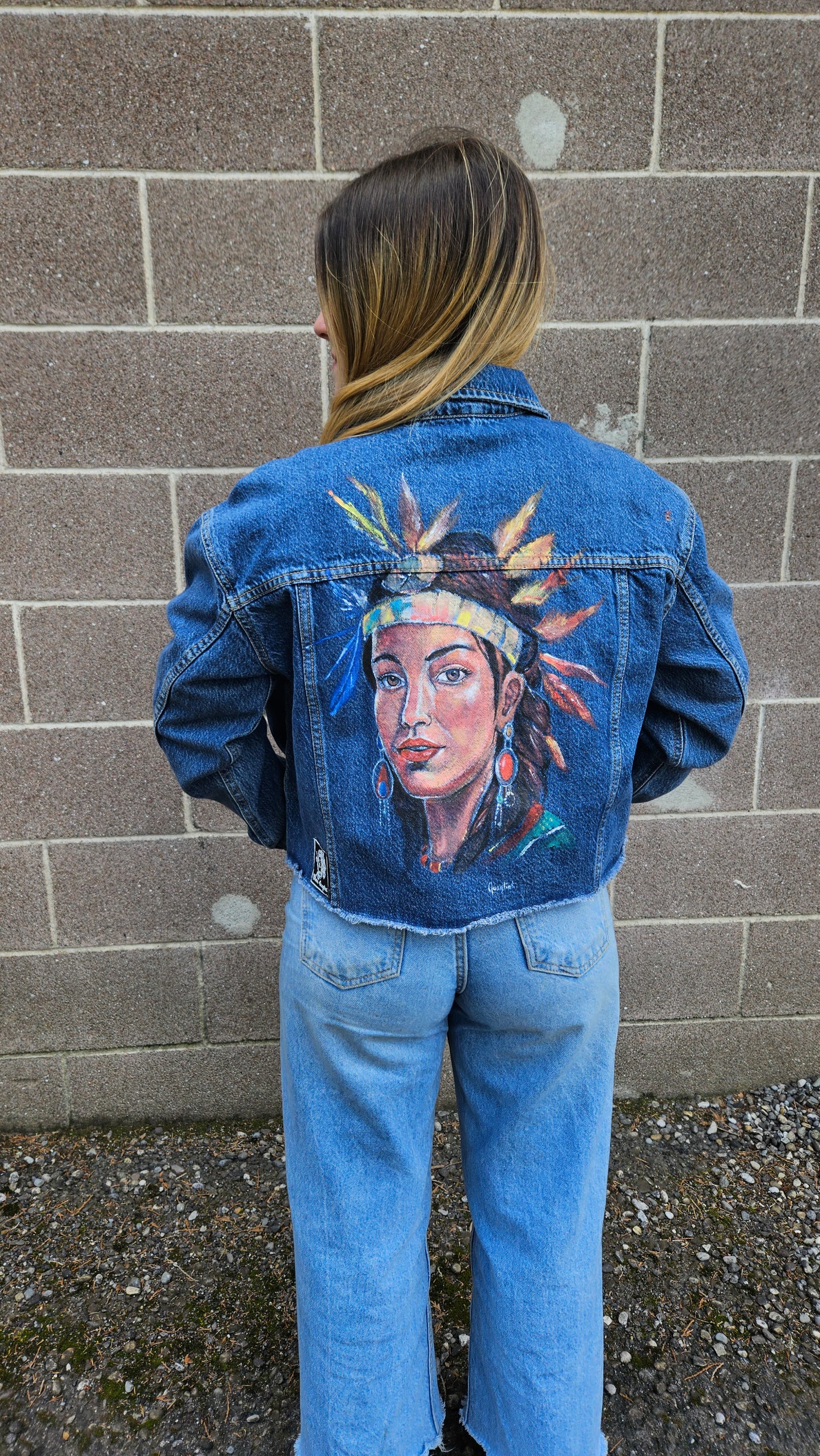 Denim jacket with hand painted INDIANA size M