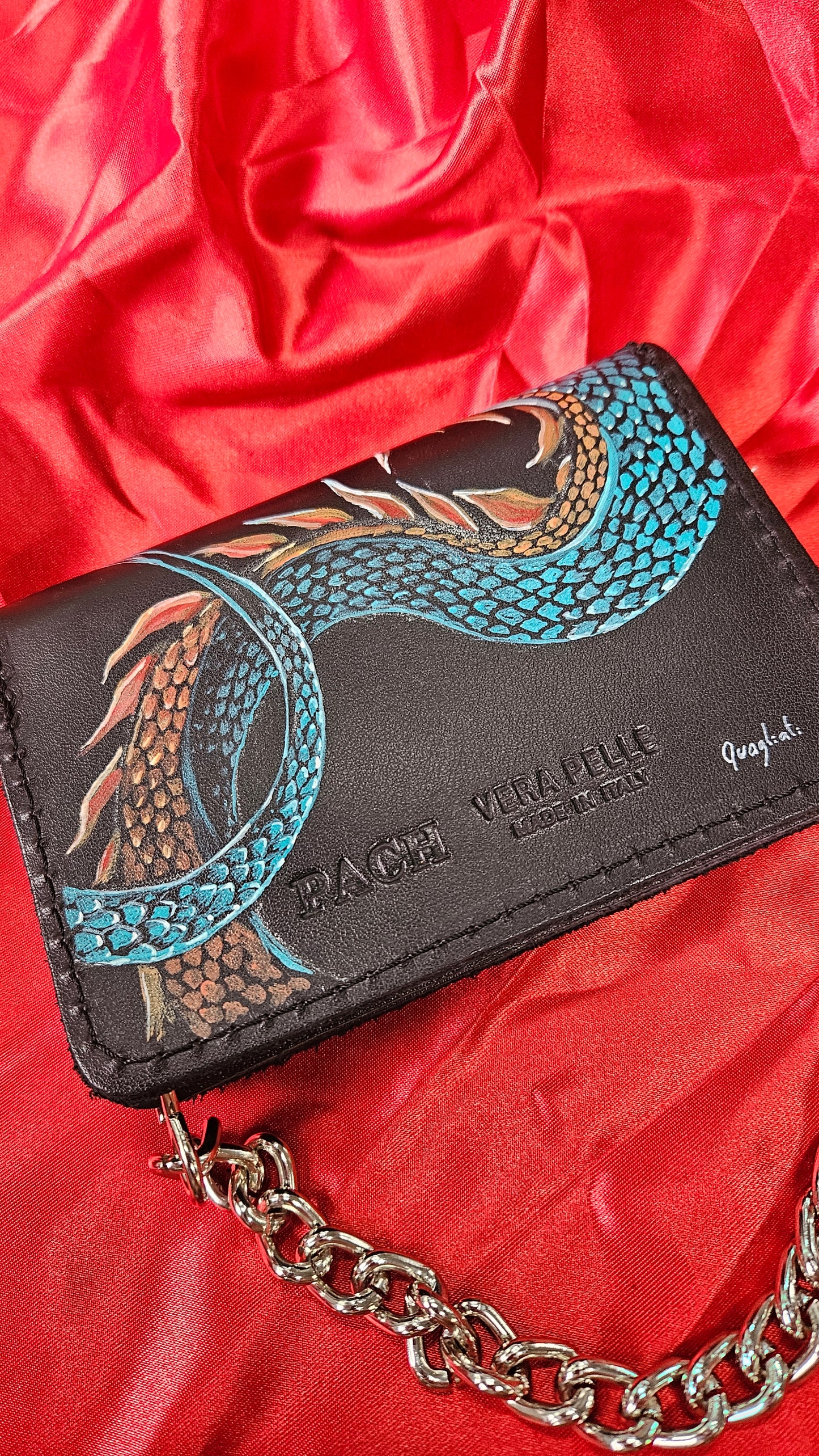 wallet in genuine leather hand painted DRAGON