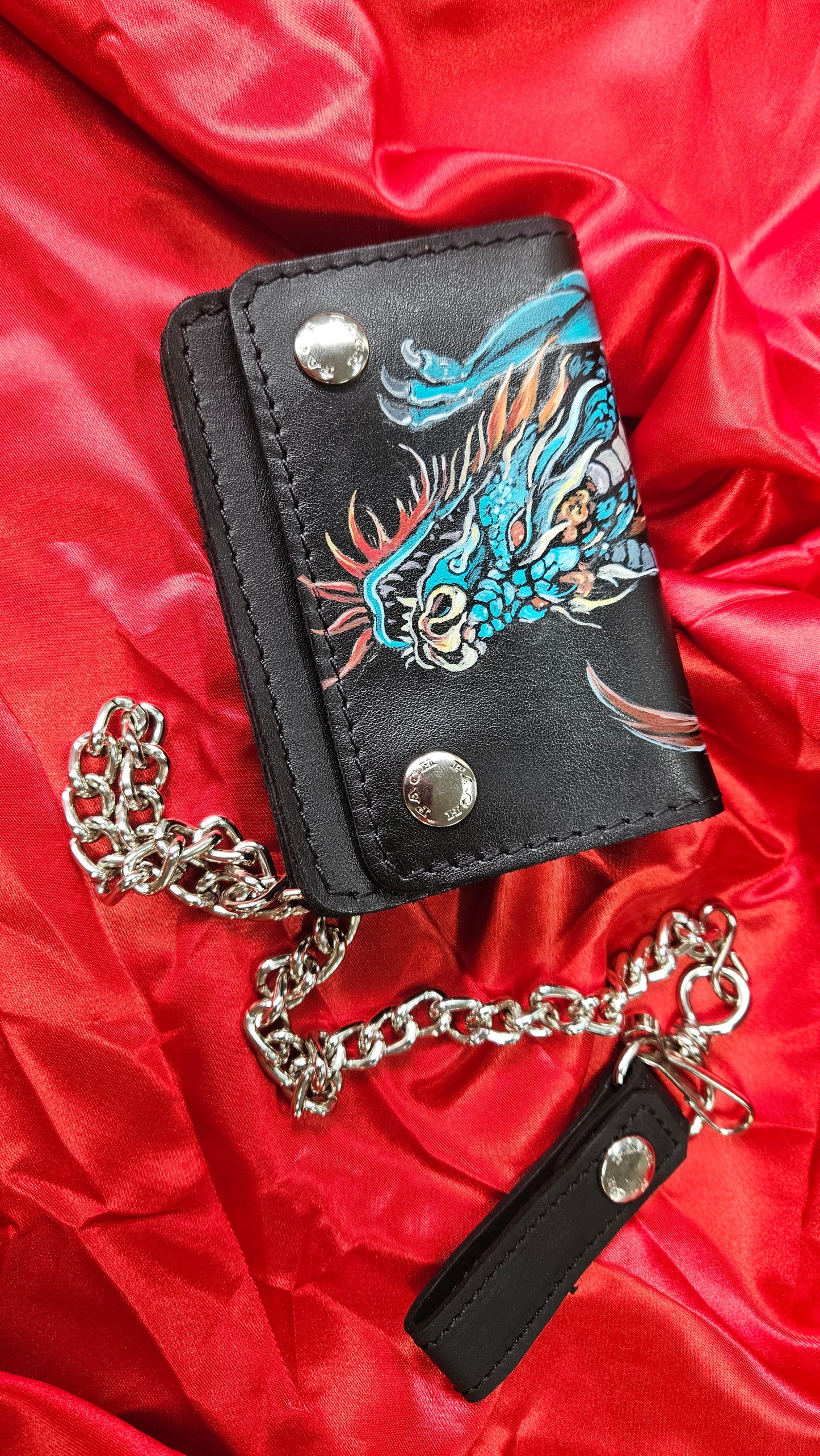 wallet in genuine leather hand painted DRAGON