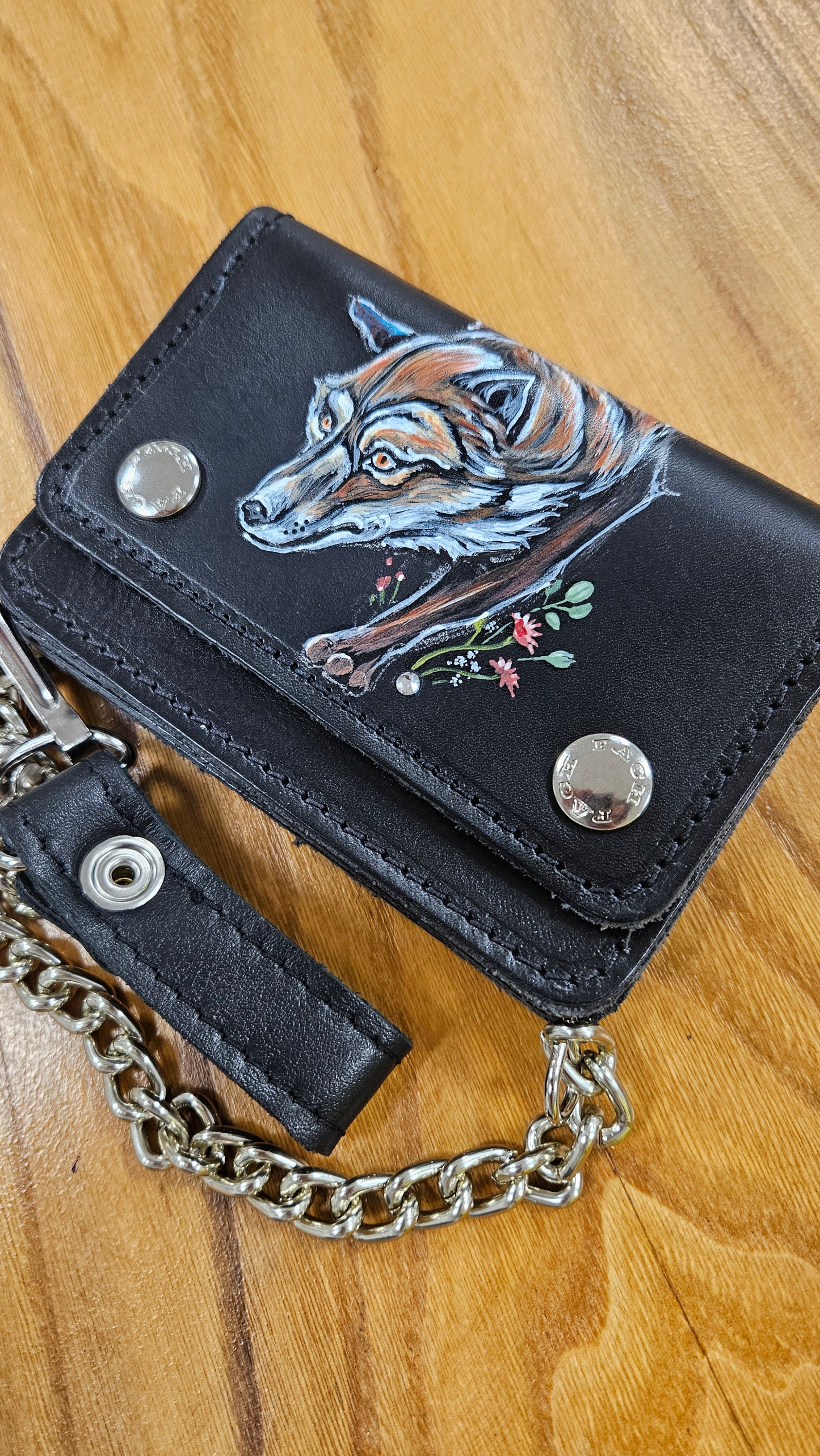 wallet in genuine leather hand painted FOX with SWAROVSKI