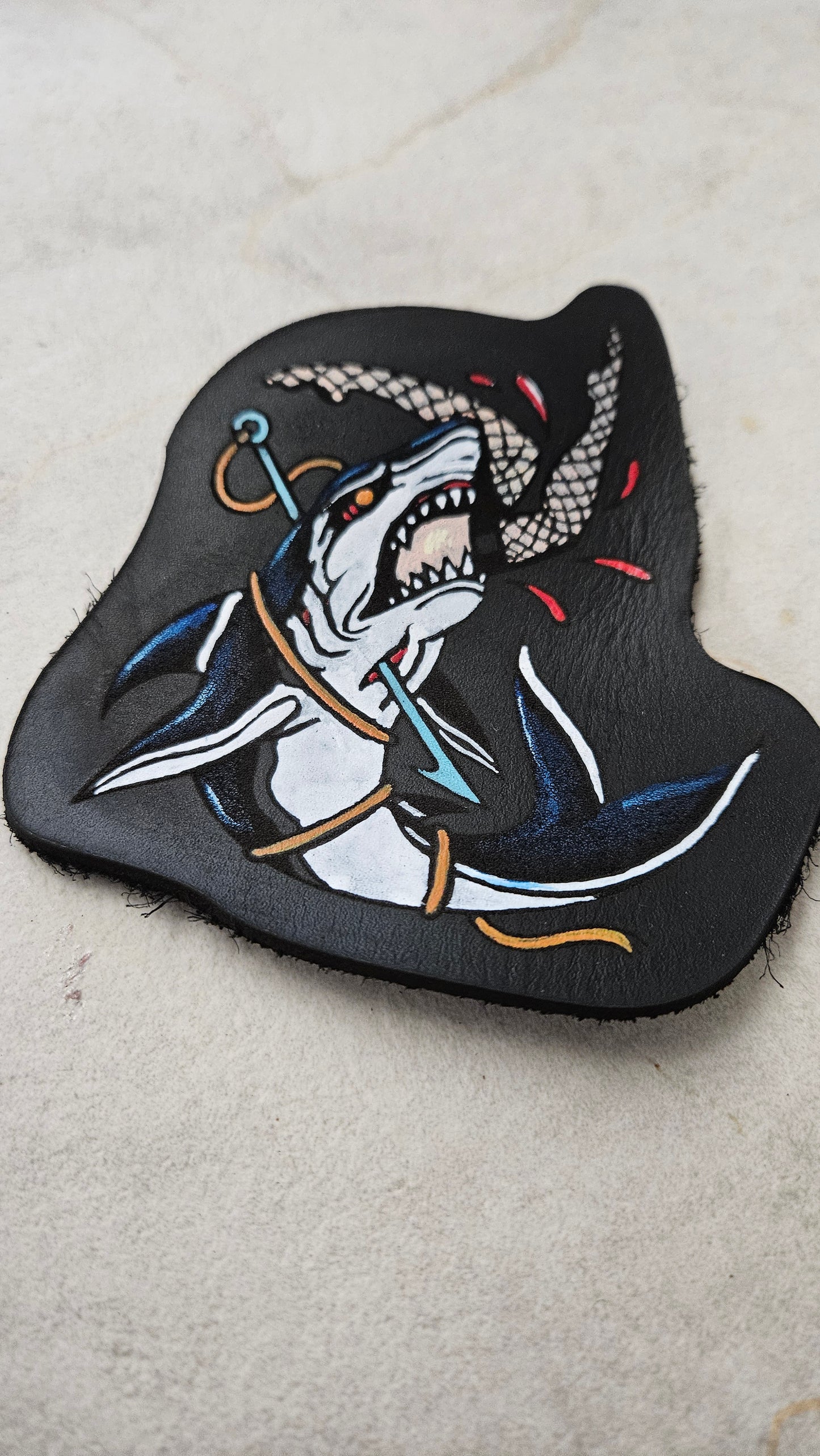 SHARK hand-painted leather patch