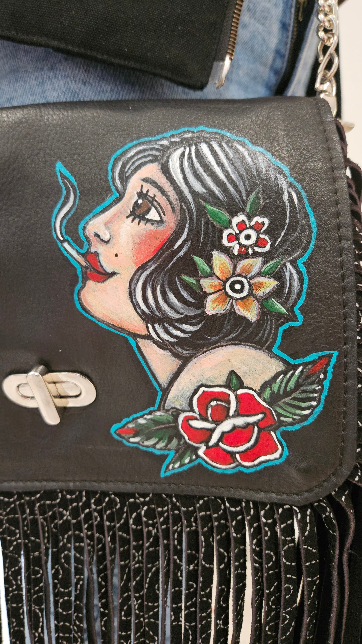 OLD SCHOOL hand painted leather bag